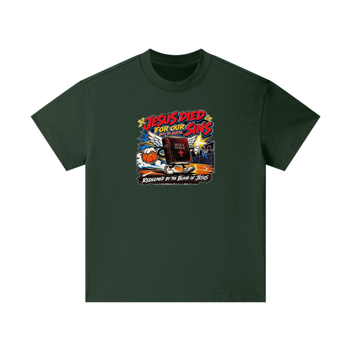 Jesus died for our sins that's the gospel redeemed by the blood of Jesus 1 Corinthians 15:1-3 . 1 John 1:7 Kids T-Shirt