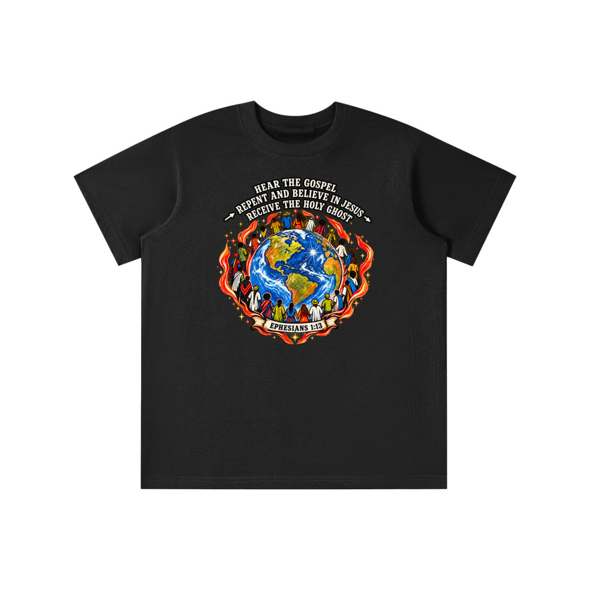 Hear the Gospel > repent and believe in Jesus > Receive the Holy Ghost youth T-shirt
