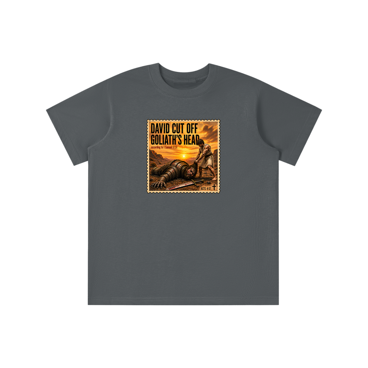 David cut off Goliath's head according to 1 Samuel 17:51 youth T-shirt