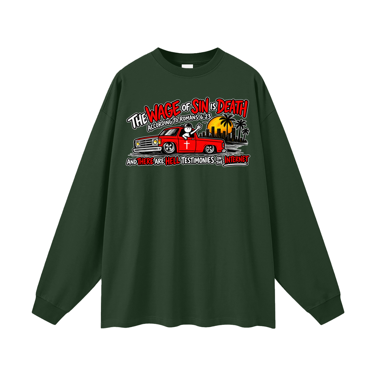 THE WAGE OF SINS IS DEATH ACCORDING TO ROMANS 6:23 AND THERE ARE HELL TESTIMONIES ON THE INTERNET Long Sleeve T-Shirt