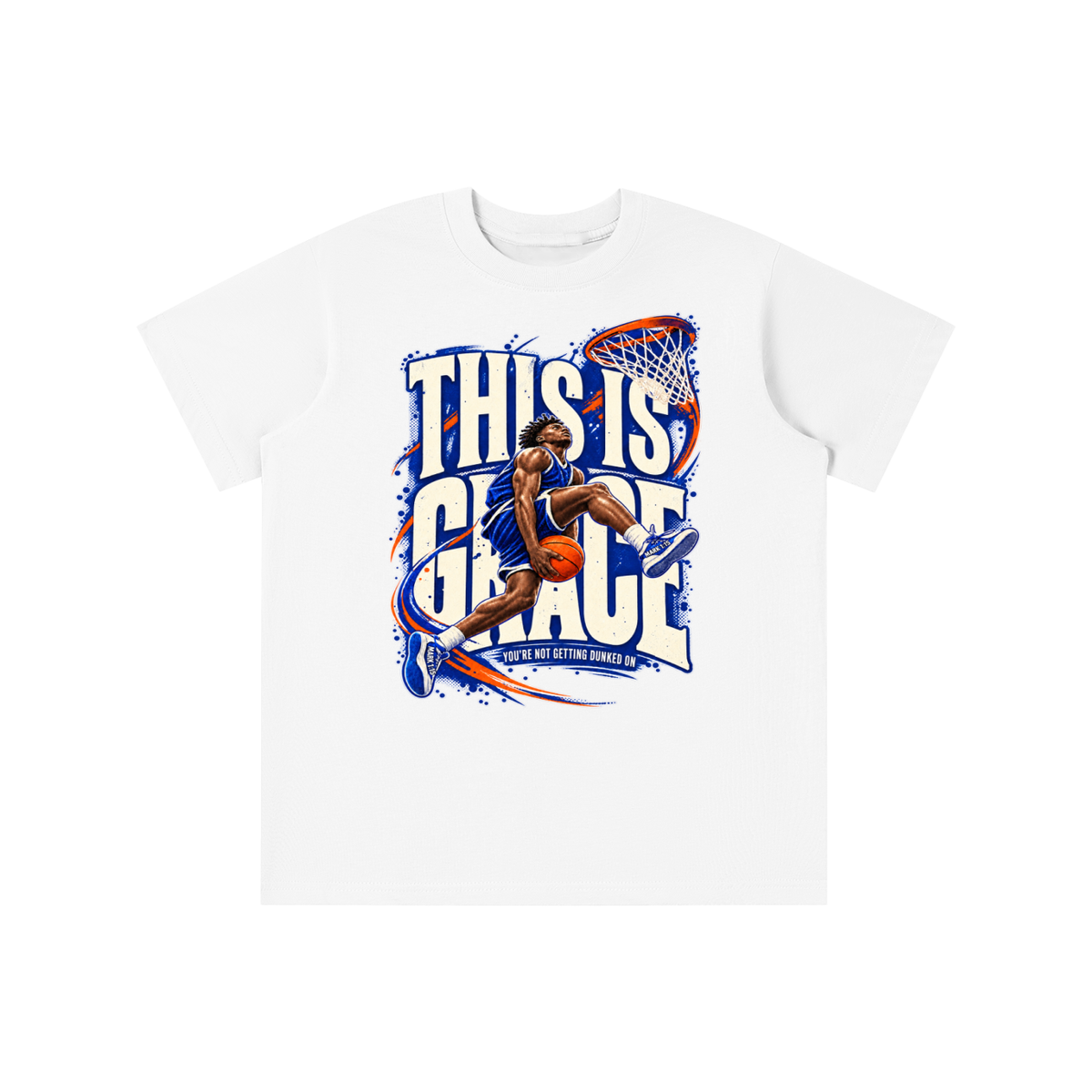 THIS IS GRACE YOU'RE NO GETTING DUNKED ON ( MARK 1:15 IS ON HIS SHOES ) youth T-shirt