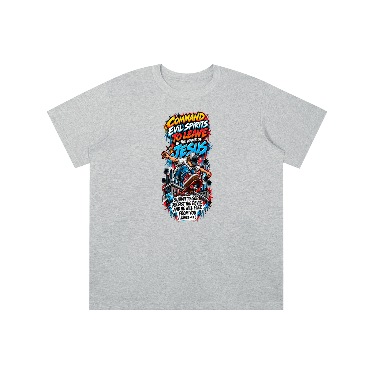 COMMAND EVIL SPIRITS TO LEAVE IN THE NAME OF JESUS SUBMIT TO GOD RESIST THE DEVIL AND HE WILL FLEE FROM YOU ( JAMES 4:7 ) youth T-shirt