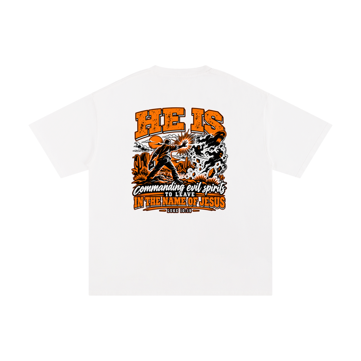 THE WEAPONS OF OUR WARFARE ARE NOT CARNAL HE IS COMMANDING EVIL SPIRITS TO LEAVE IN THE NAME OF JESUS - LUKE 10:19 - T-Shirt