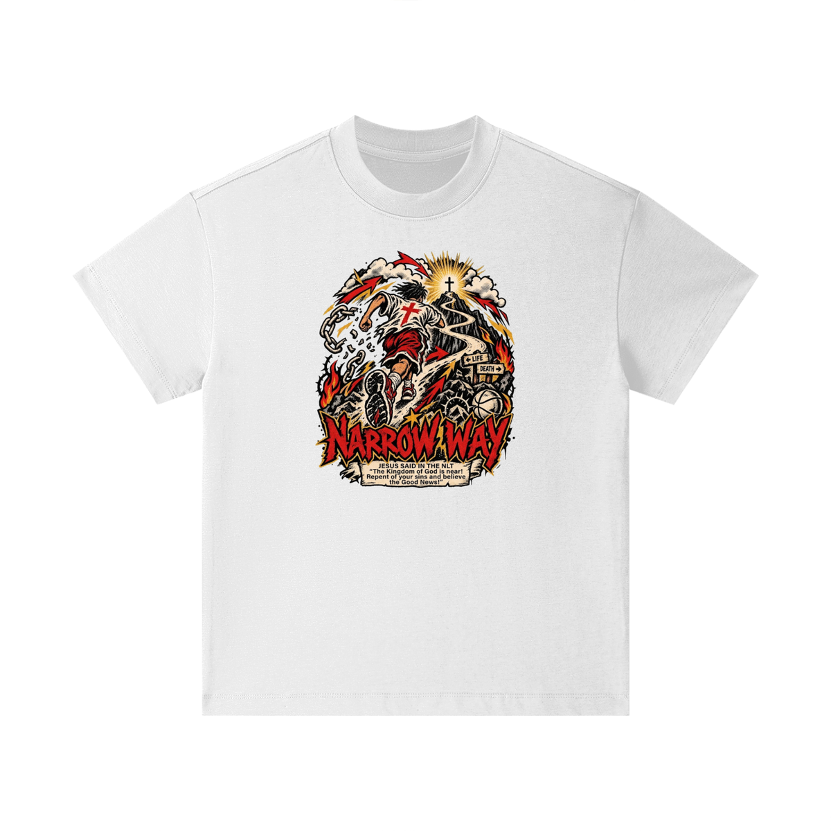 NARROW WAY JESUS SAID IN NLT "The kingdom of God is near! Repent of your sins and believe the Good News!" Kids T-Shirt