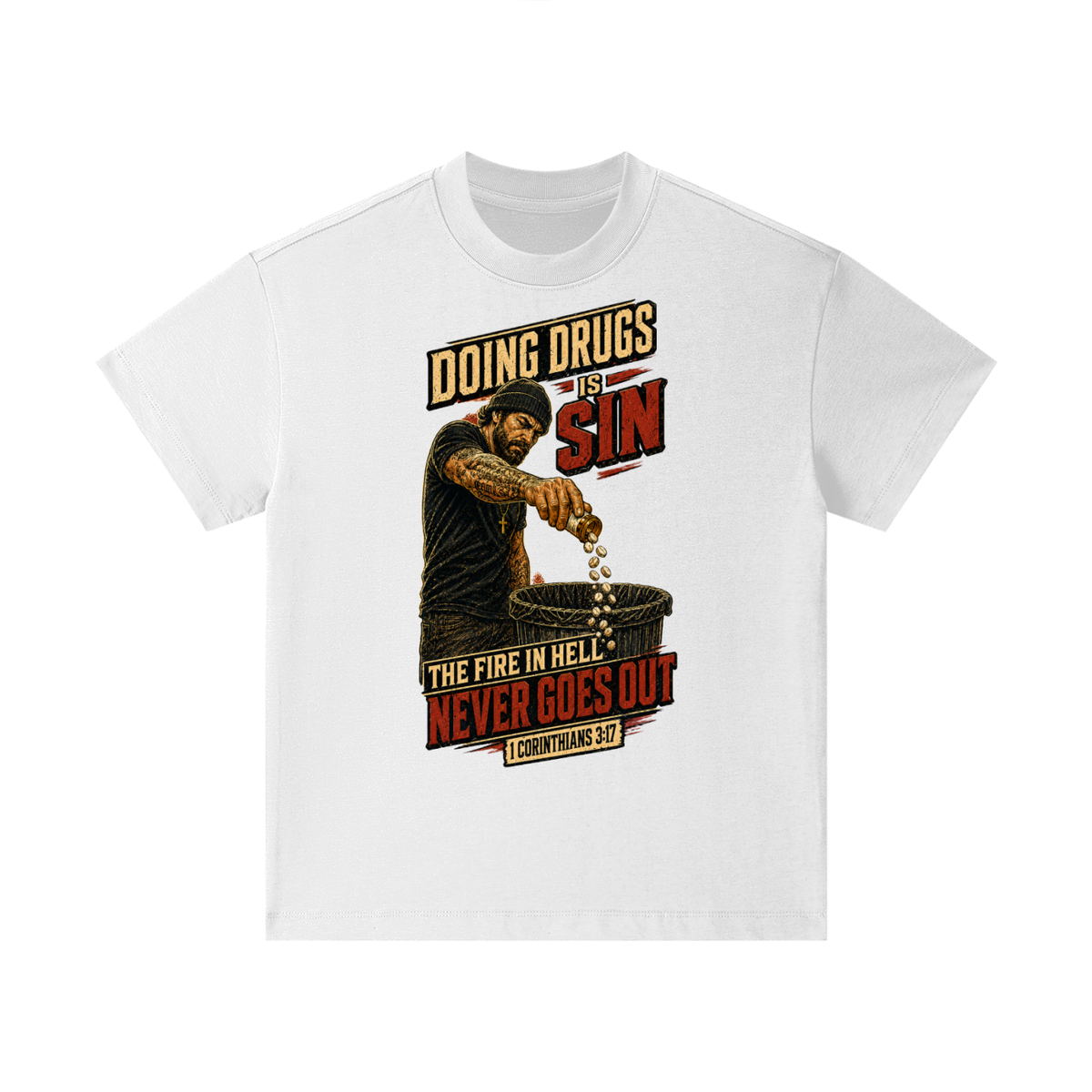 Doing drugs is sin The fire in hell never goes out Kids T-Shirt
