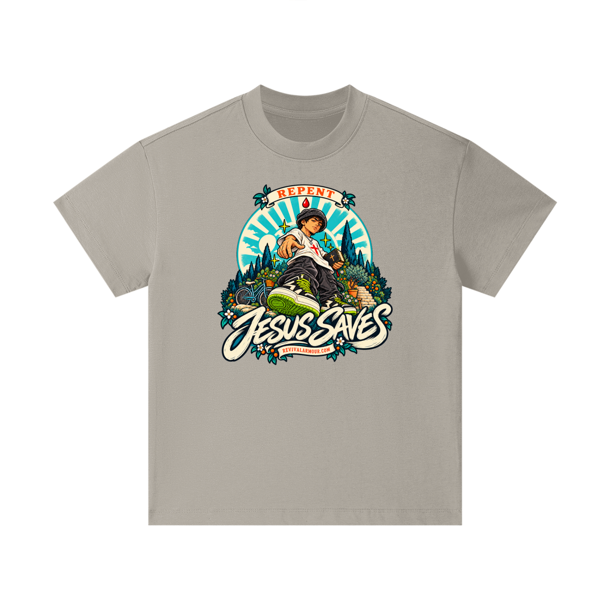REPENT JESUS SAVES REVIVALARMOUR.COM Kids T-Shirt