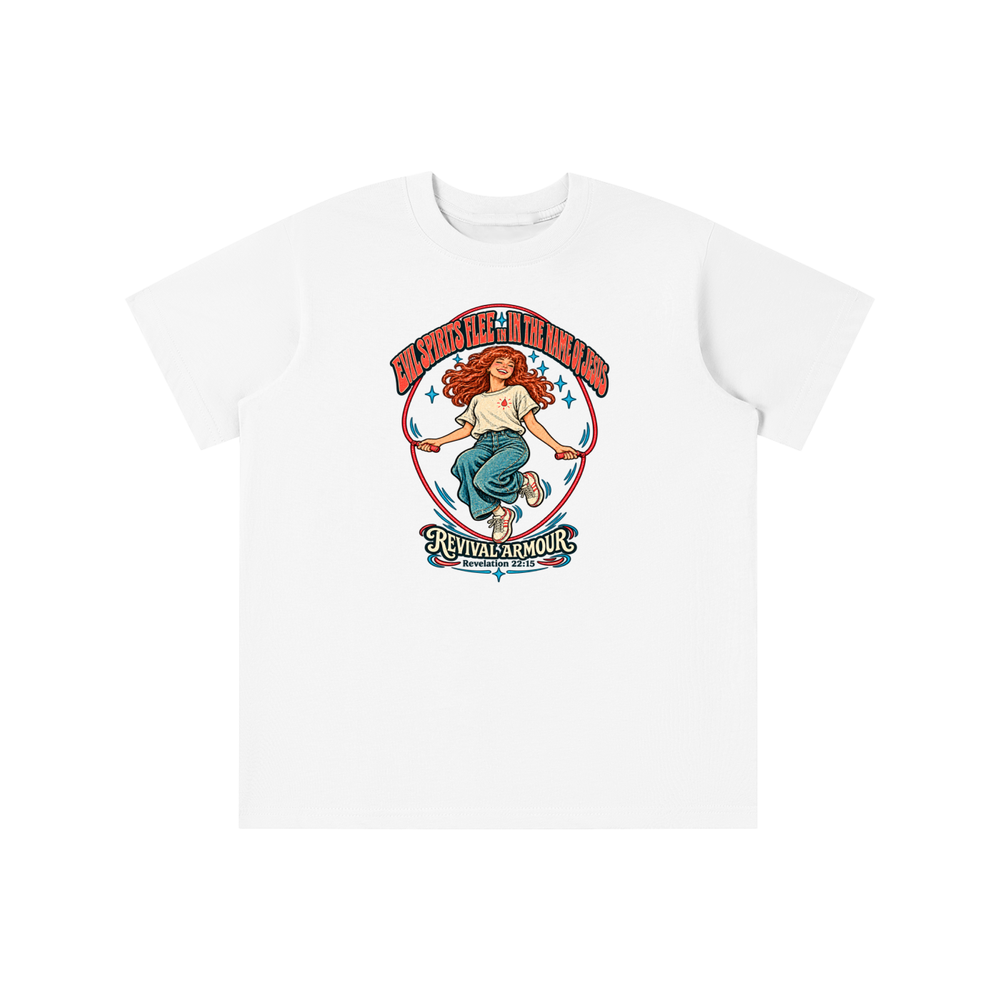 EVIL SPIRITS FLEE IN THE NAME OF JESUS REVIVAL ARMOUR *Revelation 22:15* youth T-shirt