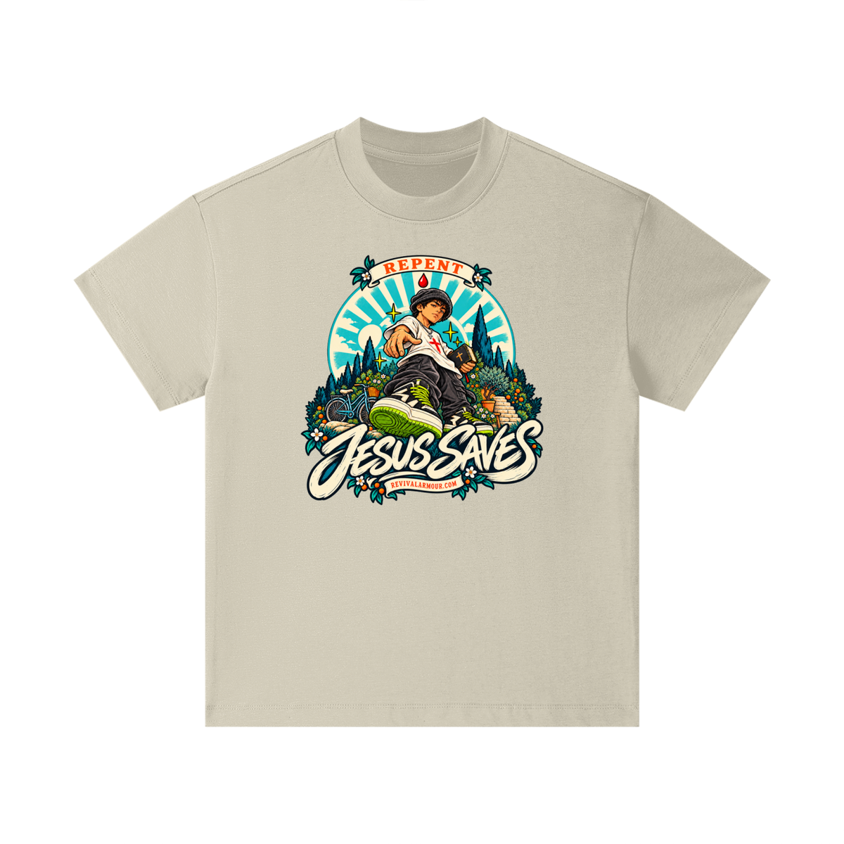 REPENT JESUS SAVES REVIVALARMOUR.COM Kids T-Shirt
