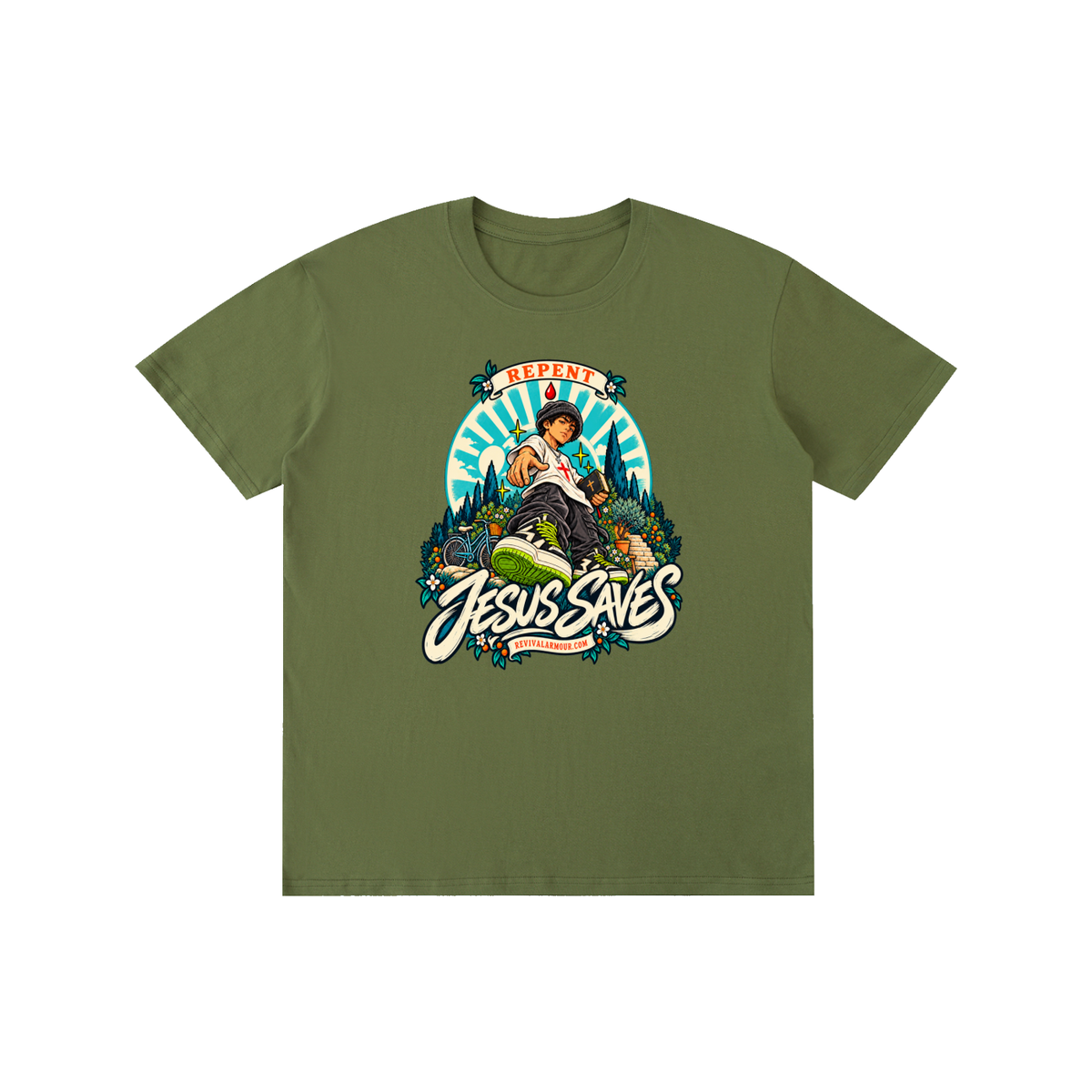 REPENT JESUS SAVES REVIVALARMOUR.COM T-Shirt