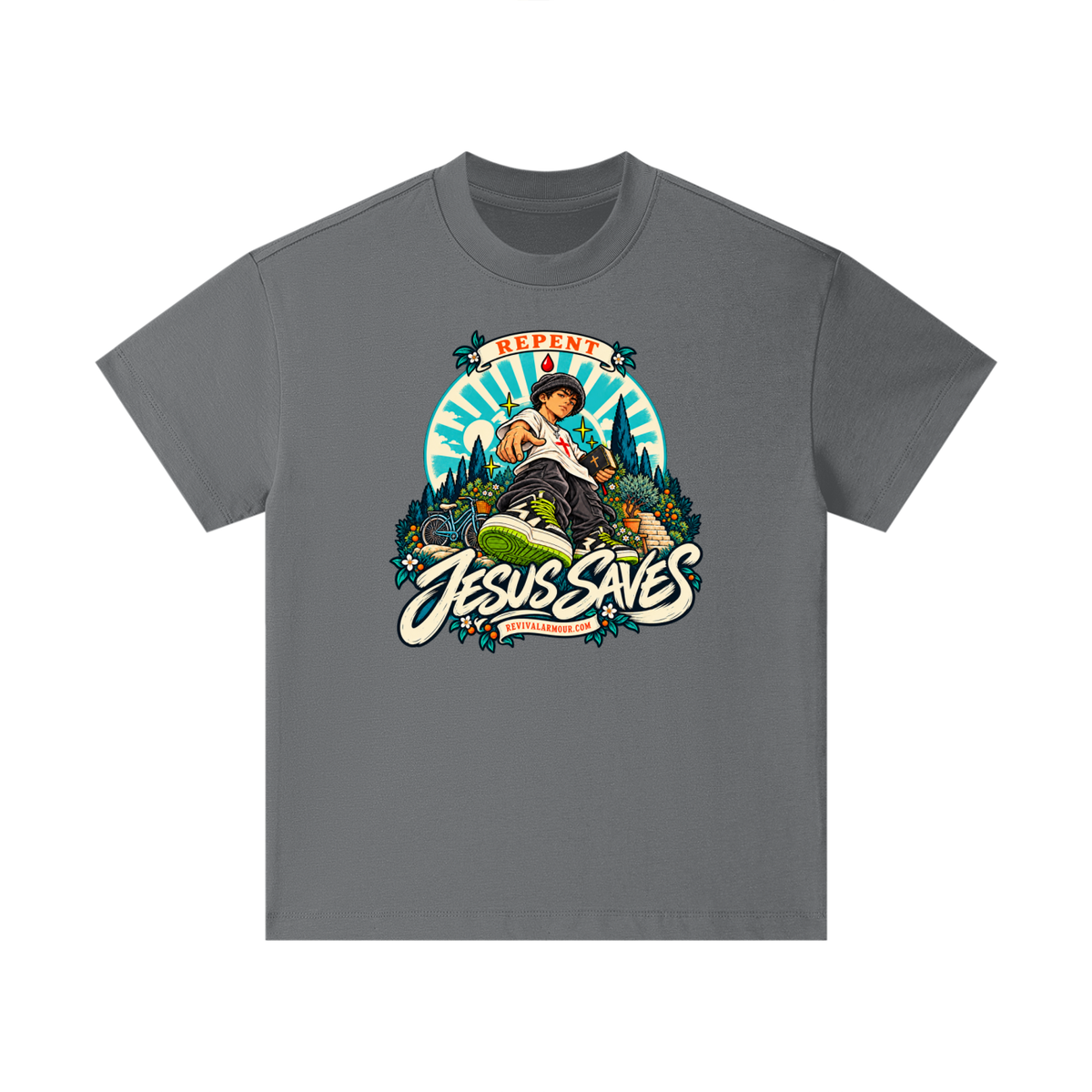 REPENT JESUS SAVES REVIVALARMOUR.COM Kids T-Shirt
