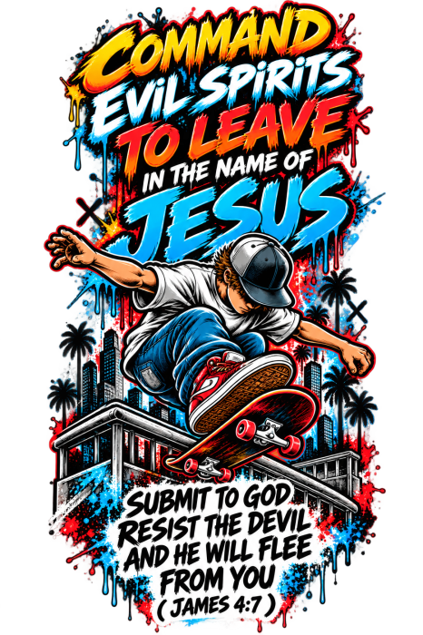 COMMAND EVIL SPIRITS TO LEAVE IN THE NAME OF JESUS SUBMIT TO GOD RESIST THE DEVIL AND HE WILL FLEE FROM YOU ( JAMES 4:7 )T-Shirt