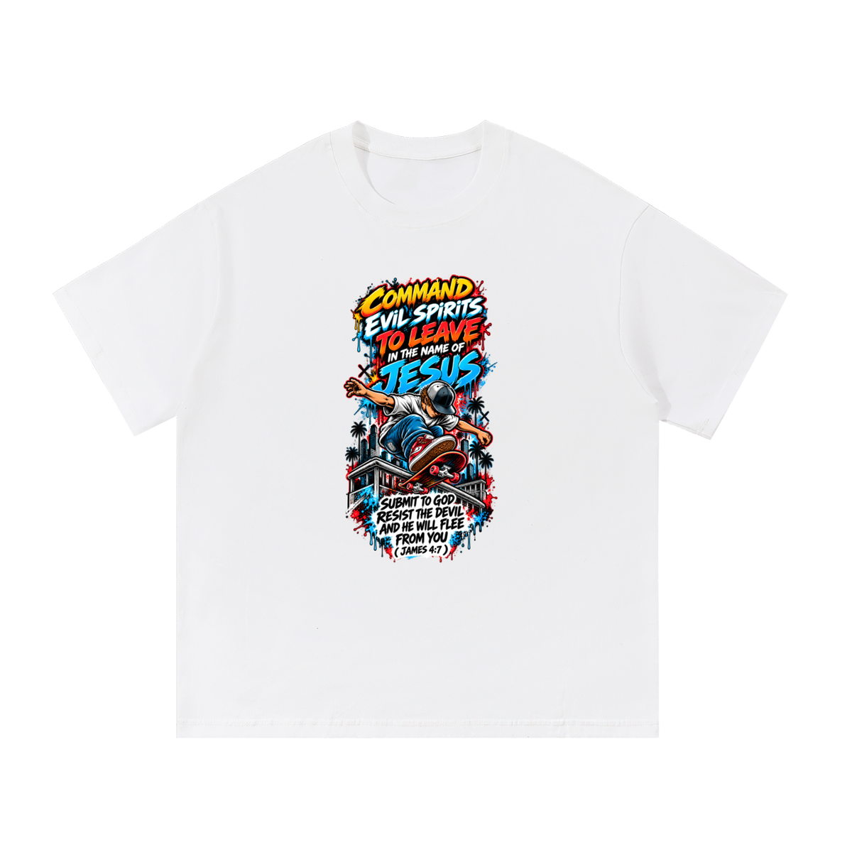 COMMAND EVIL SPIRITS TO LEAVE IN THE NAME OF JESUS SUBMIT TO GOD RESIST THE DEVIL AND HE WILL FLEE FROM YOU ( JAMES 4:7 )T-Shirt