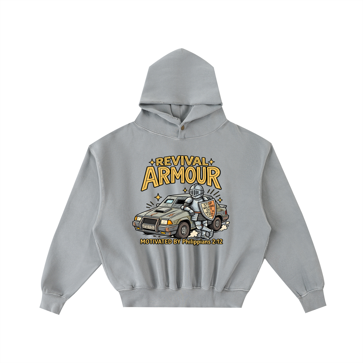 REVIVAL ARMOUR HEAVEN & HELL ARE REAL PLACES STOP WILDING OUT HELL IS A REAL PLACE MOTIVATED BY Philippians 2:12 Hoodie
