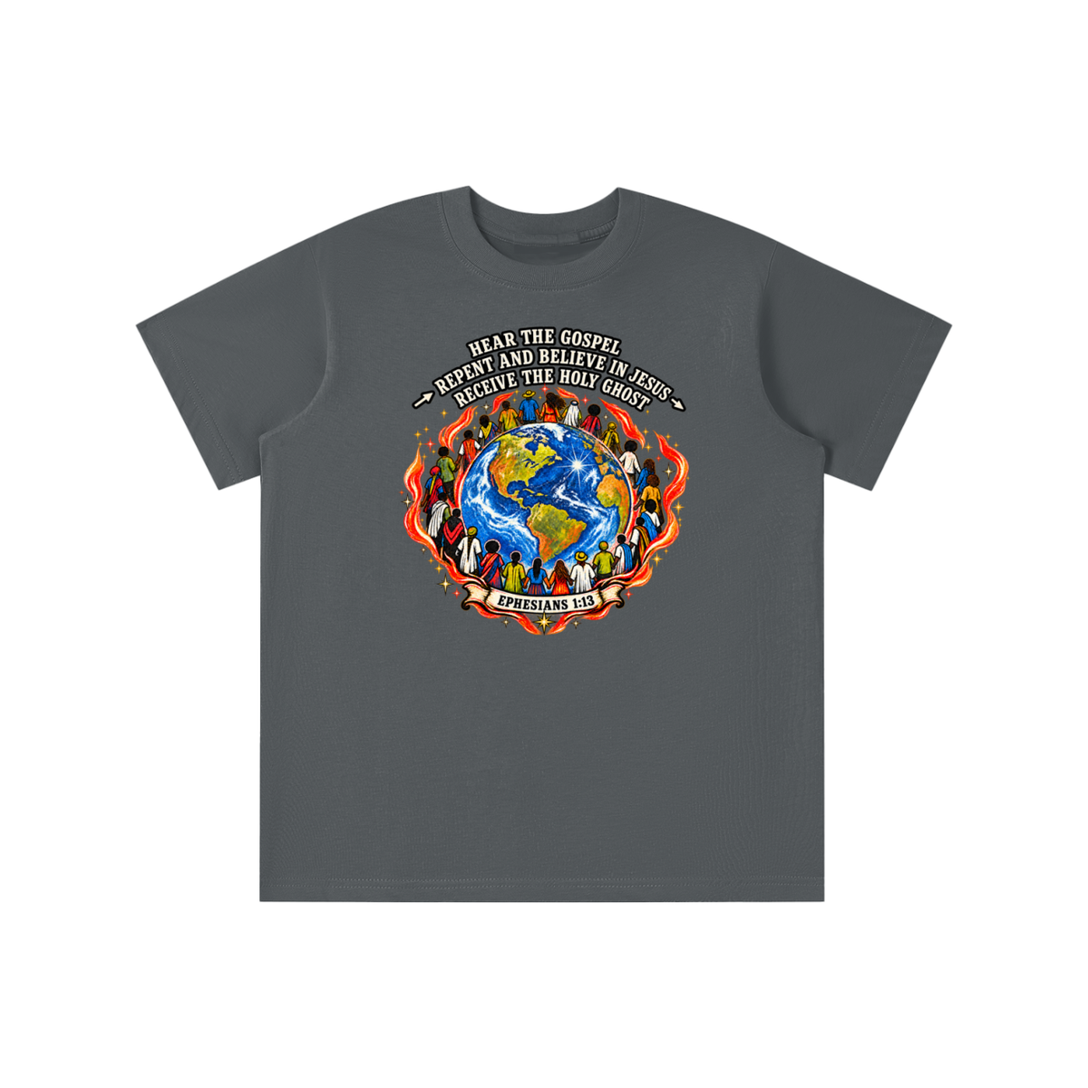 Hear the Gospel > repent and believe in Jesus > Receive the Holy Ghost youth T-shirt