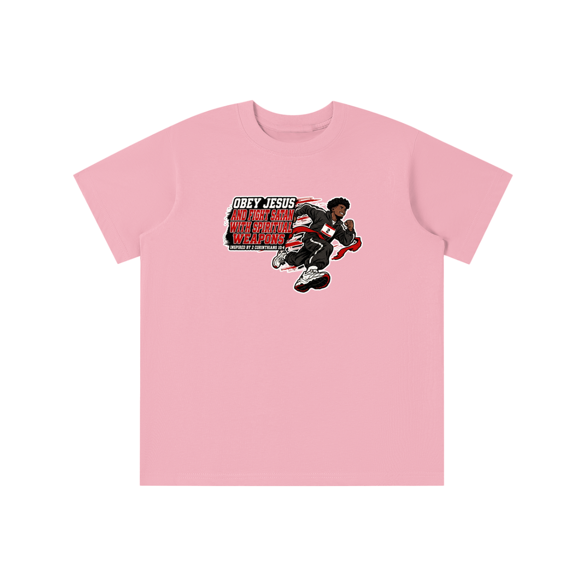 OBEY JESUS AND FIGHT SATAN WITH SPIRITUAL WEAPONS INSPIRED BY 2 CORINTHIANS 10:4 youth T-shirt