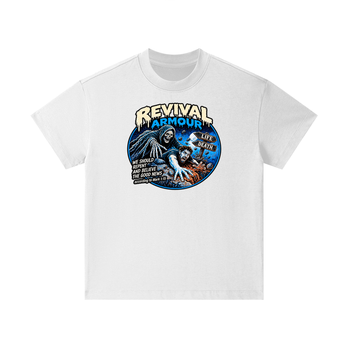 REVIVAL ARMOUR WE SHOULD REPENT AND BELIEVE THE GOOD NEWS according to Mark 1:15 Kids T-Shirt