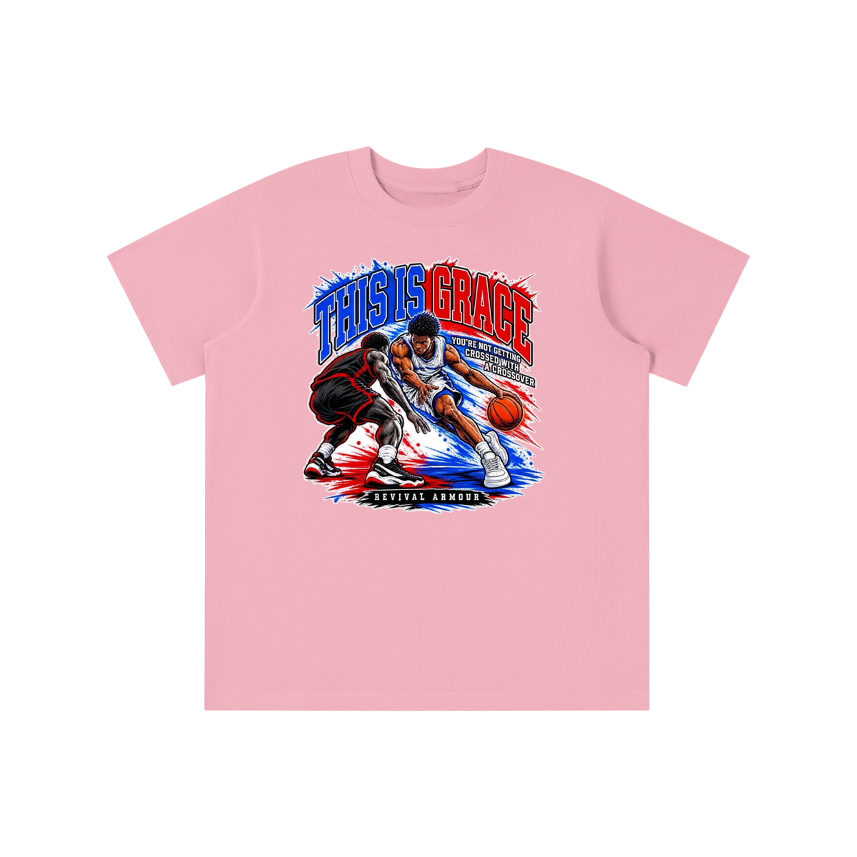 THIS IS GRACE YOU'RE NOT GETTING CROSSED WITH A CROSSOVER ( MARK 1:15 IS ON HIS SHOES TOO ) youth T-shirt