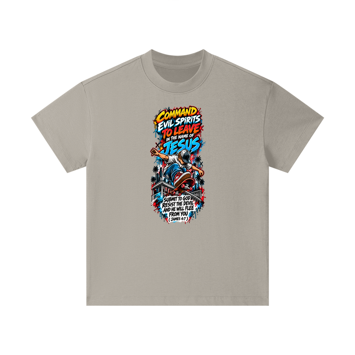 COMMAND EVIL SPIRITS TO LEAVE IN THE NAME OF JESUS SUBMIT TO GOD RESIST THE DEVIL AND HE WILL FLEE FROM YOU ( JAMES 4:7 ) Kids T-Shirt