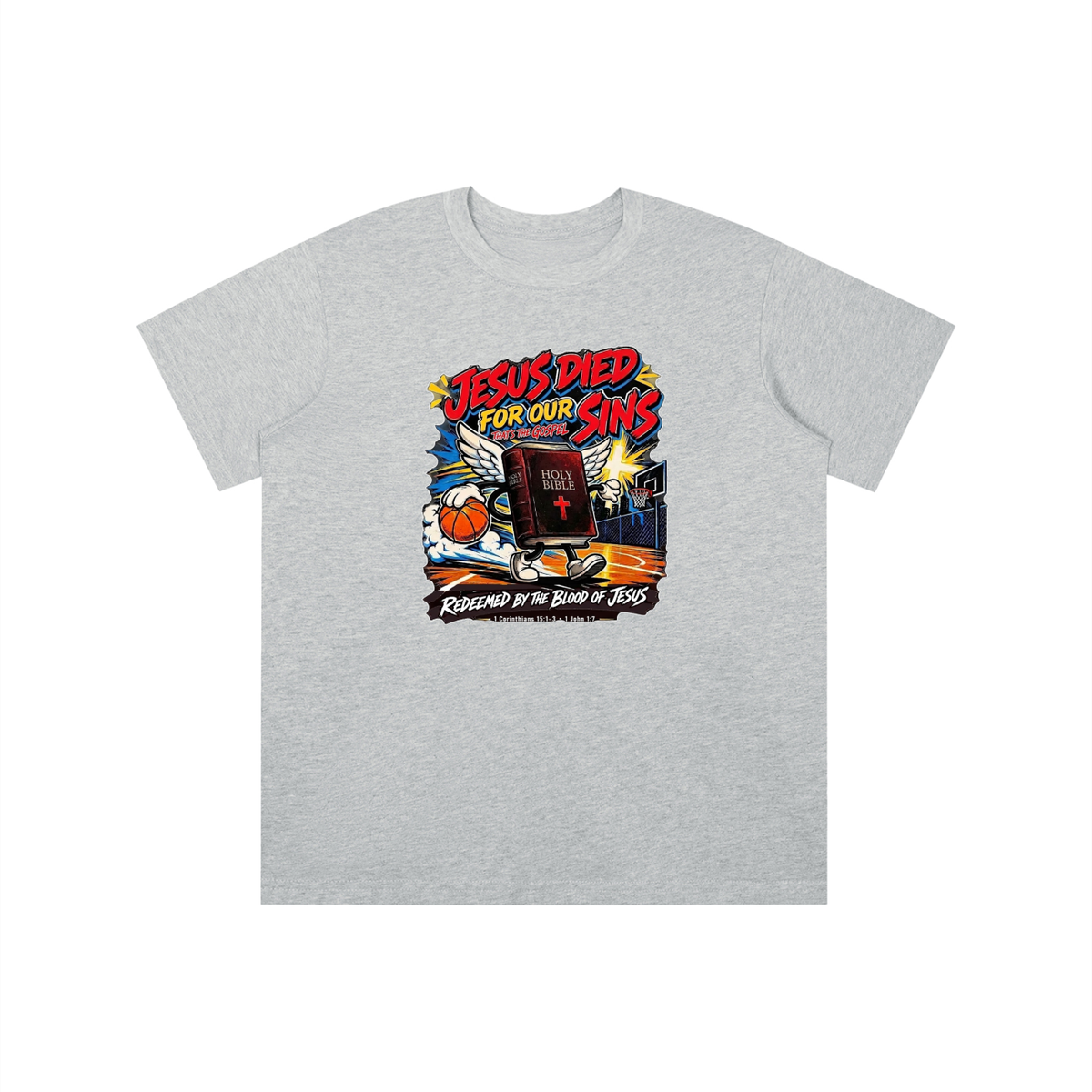Jesus died for our sins that's the gospel redeemed by the blood of Jesus 1 Corinthians 15:1-3 . 1 John 1:7 youth T-shirt