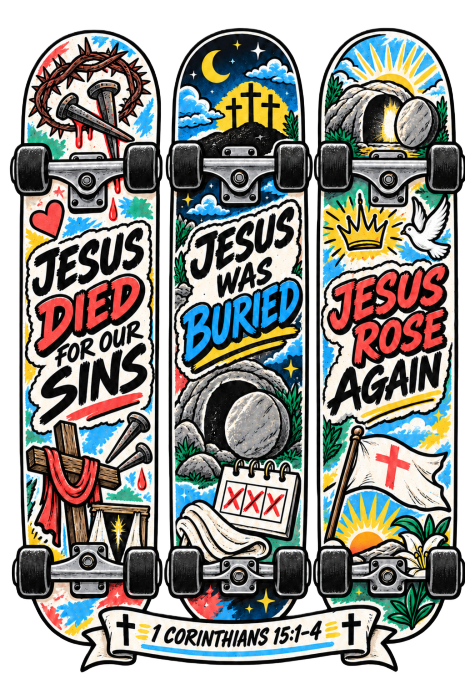 Jesus died for our sins 3 skateboards T-Shirt