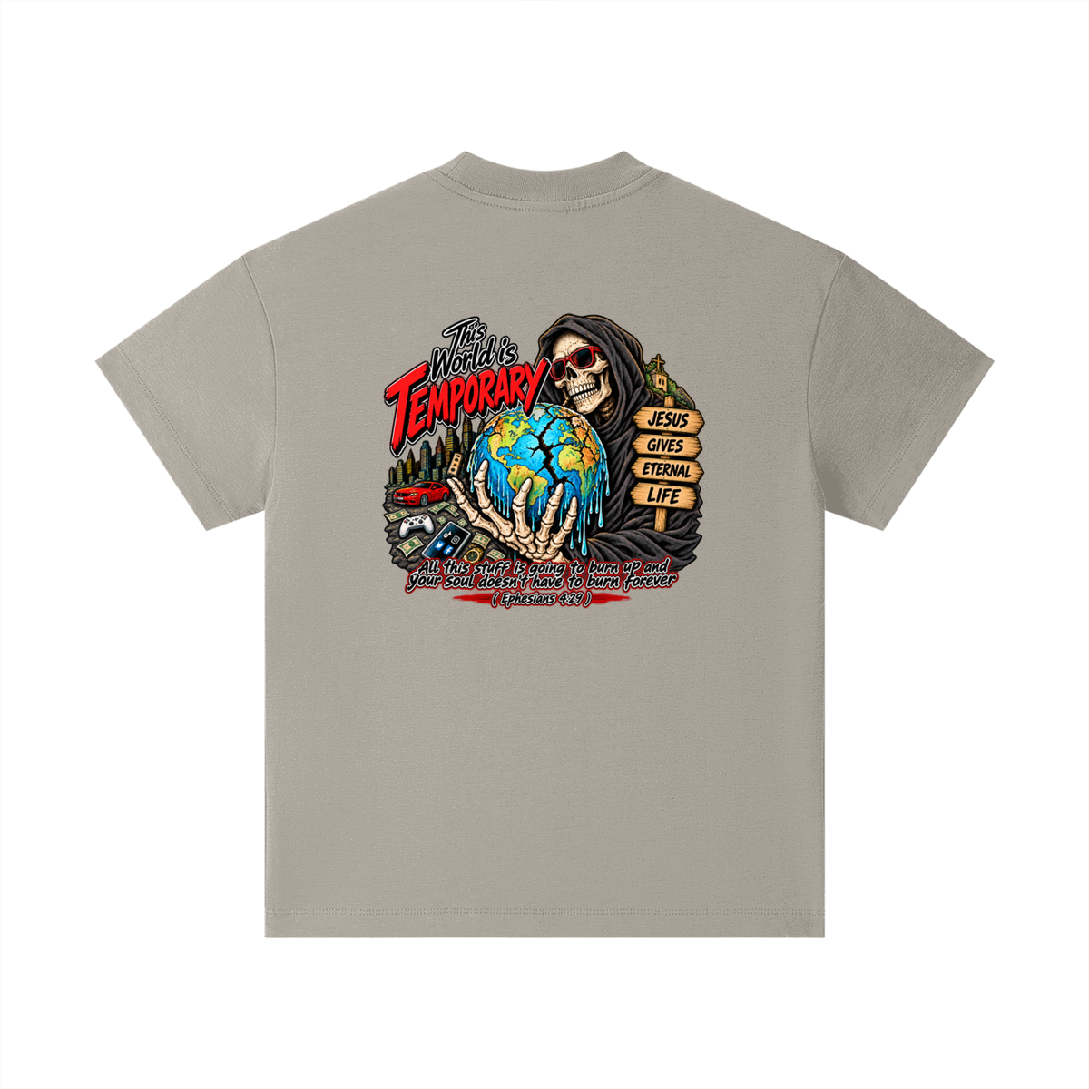 This world is temporary Jesus gives eternal life all this stuff is going to burn up and your doesn't have to burn forever ( Ephesians 4:29 ) Kids T-Shirt