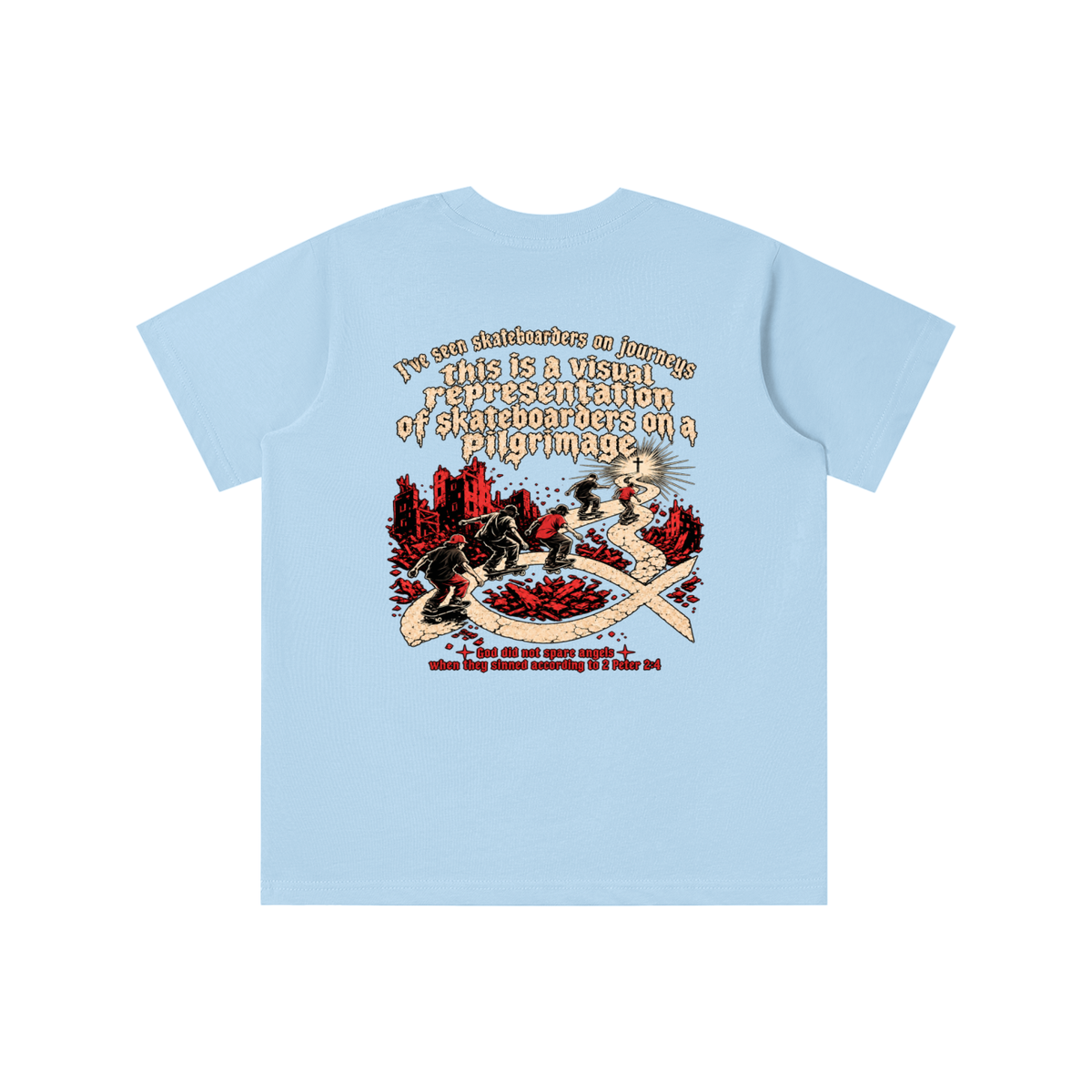 skateboarders on a pilgrimage youth T-shirt