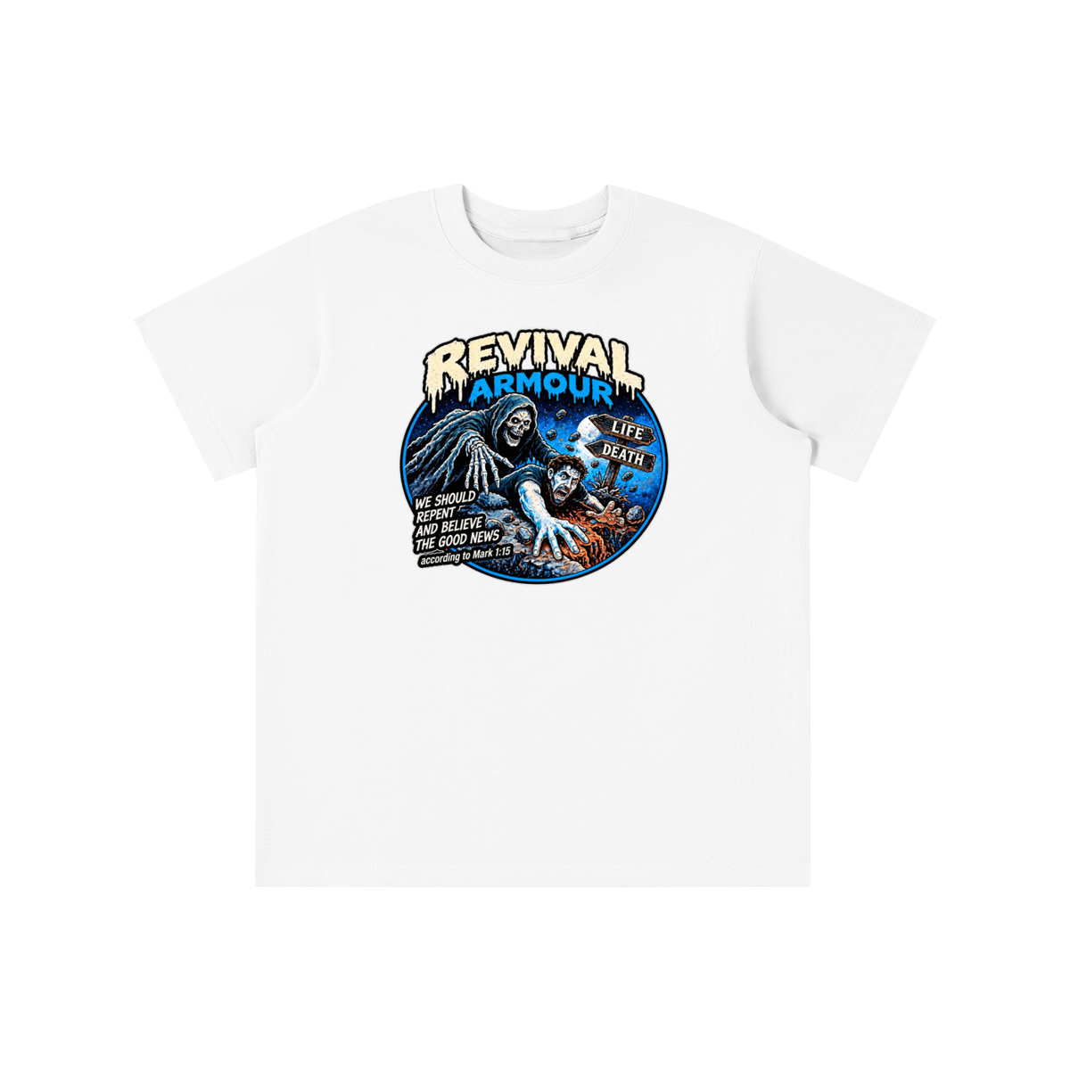 REVIVAL ARMOUR WE SHOULD REPENT AND BELIEVE THE GOOD NEWS according to Mark 1:15 youth T-shirt