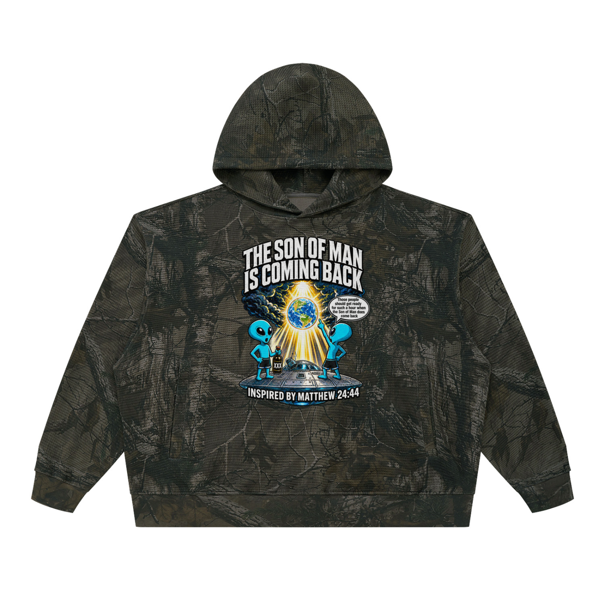 THE SON OF MAN IS COMING BACK Those people should get ready for such a hour when the Son of Man does come back INSPIRED BY MATTHEW 24:44 Camo Hoodie