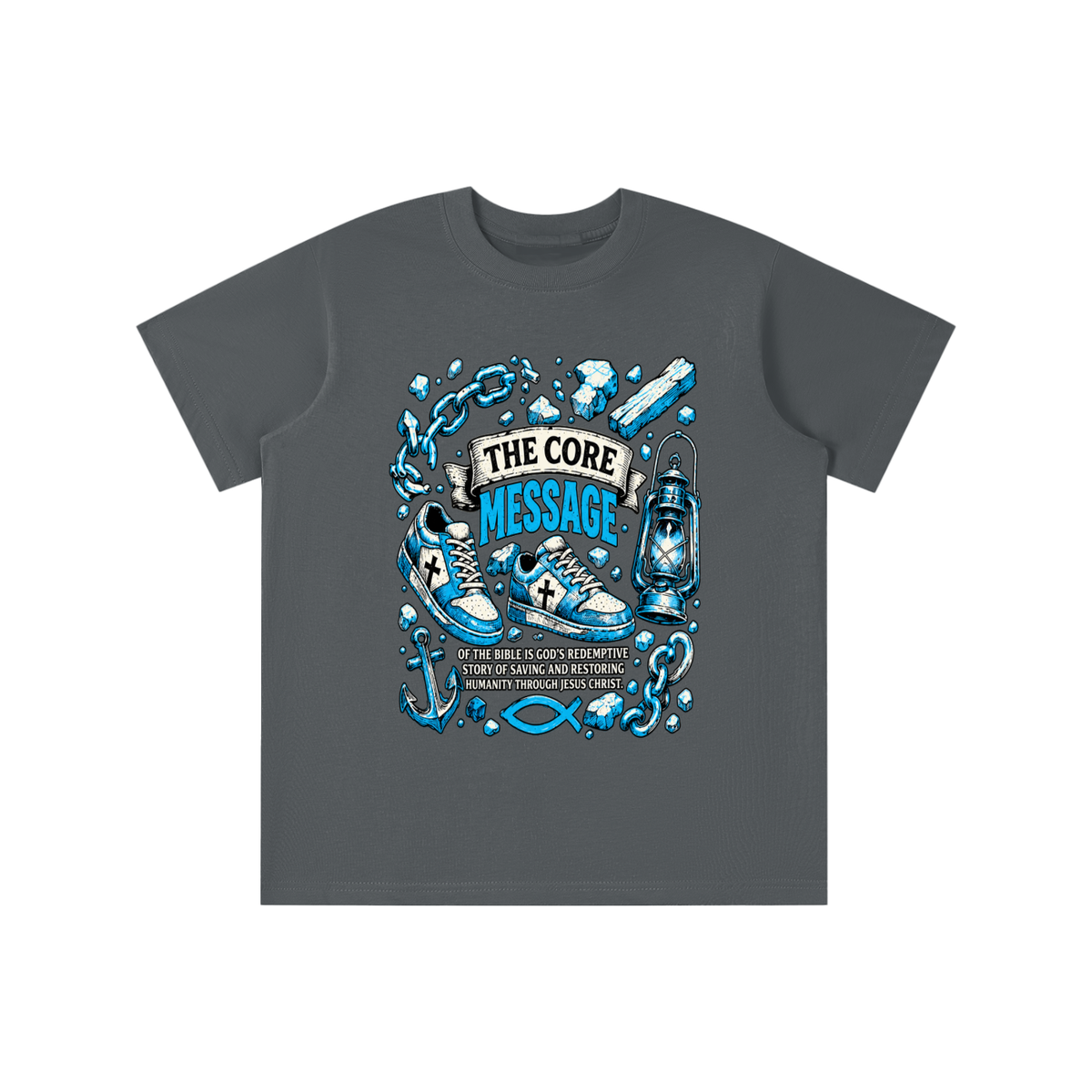 the core message of the bible is God's redemptive story of saving and restoring humanity through Jesus Christ. youth T-shirt