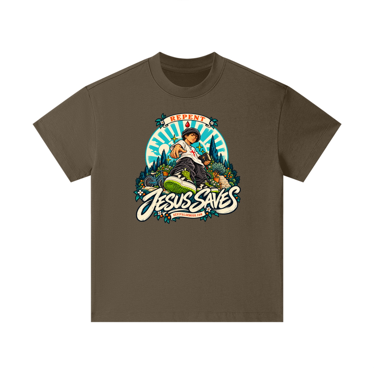 REPENT JESUS SAVES REVIVALARMOUR.COM Kids T-Shirt