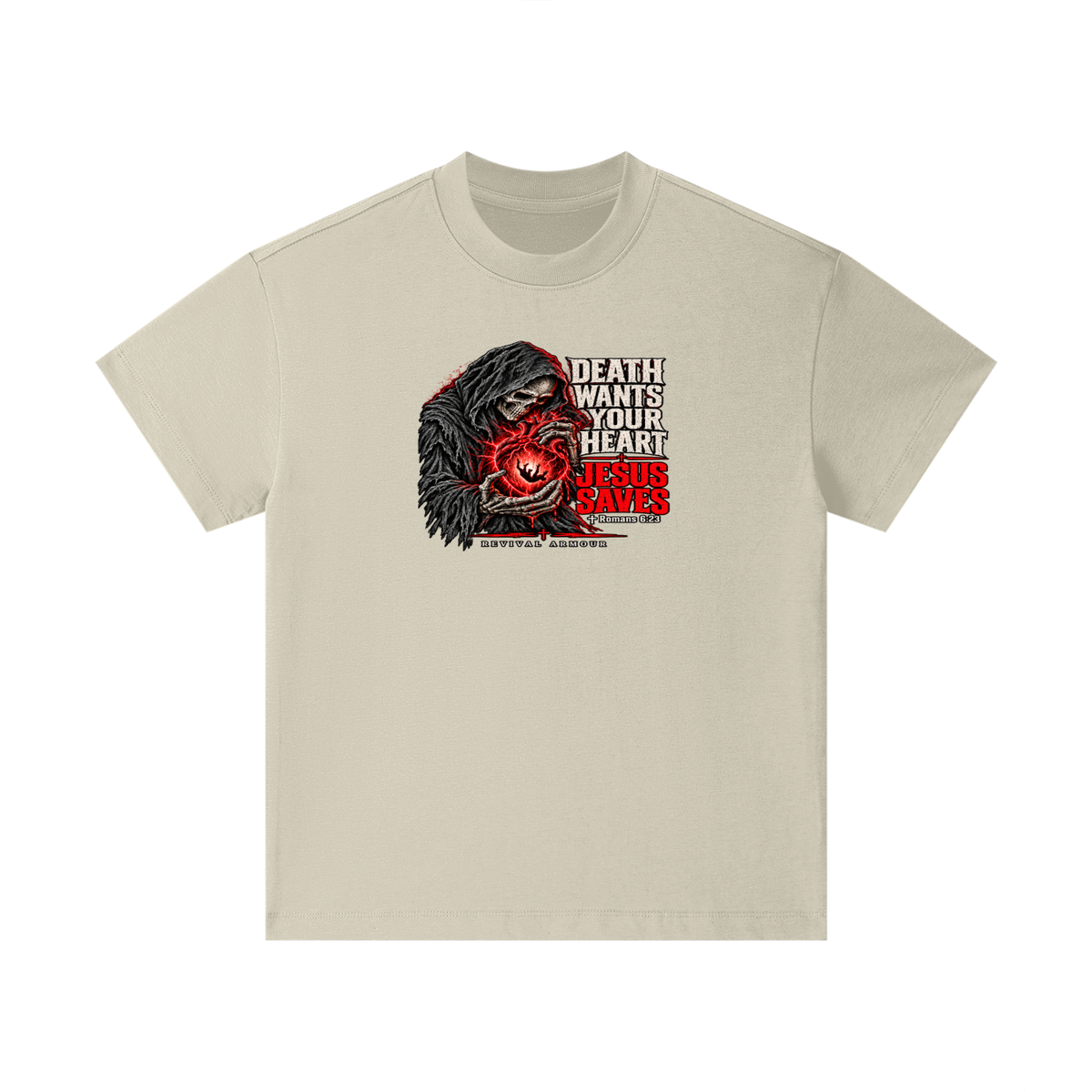 DEATH WANTS YOUR HEART JESUS SAVES ROMANS 6:23 REVIVAL ARMOUR KIDS T-Shirt