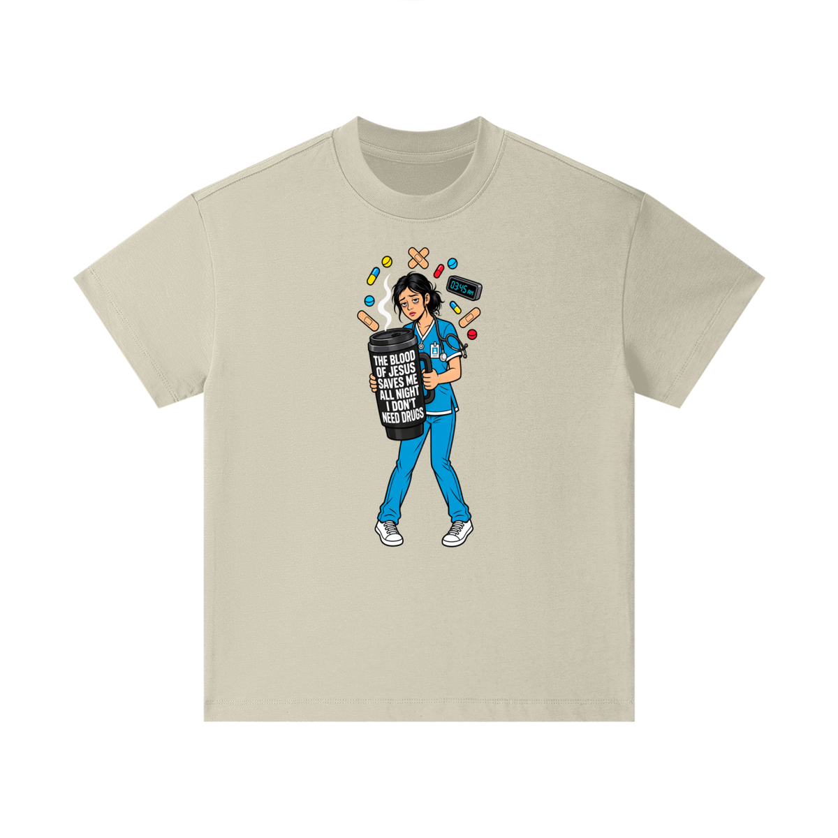 THE BLOOD OF JESUS SAVES ME ALL NIGHT I DON'T NEED DRUGS Kids T-Shirt