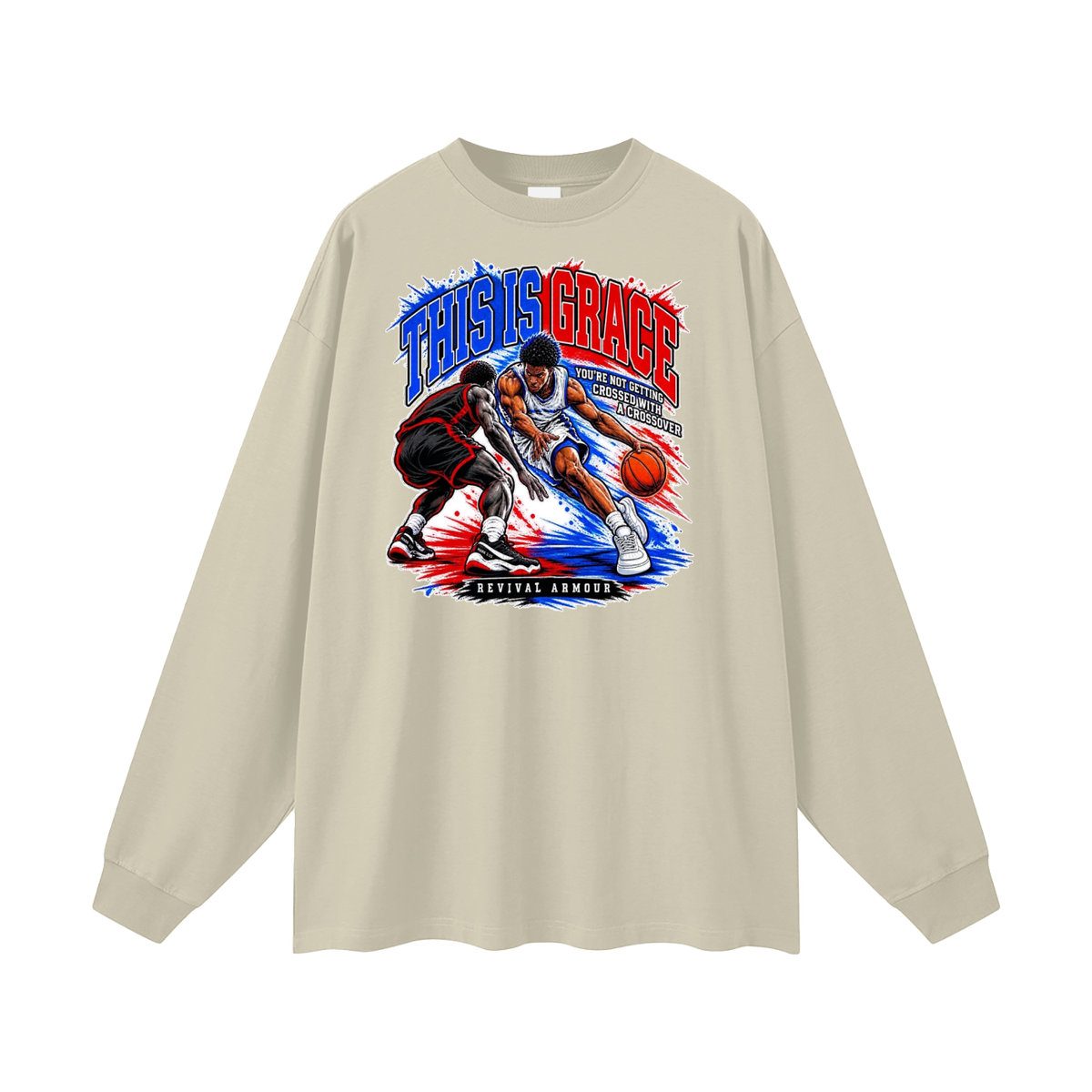 THIS IS GRACE YOU'RE NOT GETTING CROSSED WITH A CROSSOVER ( MARK 1:15 IS ON HIS SHOES TOO ) Long Sleeve T-Shirt