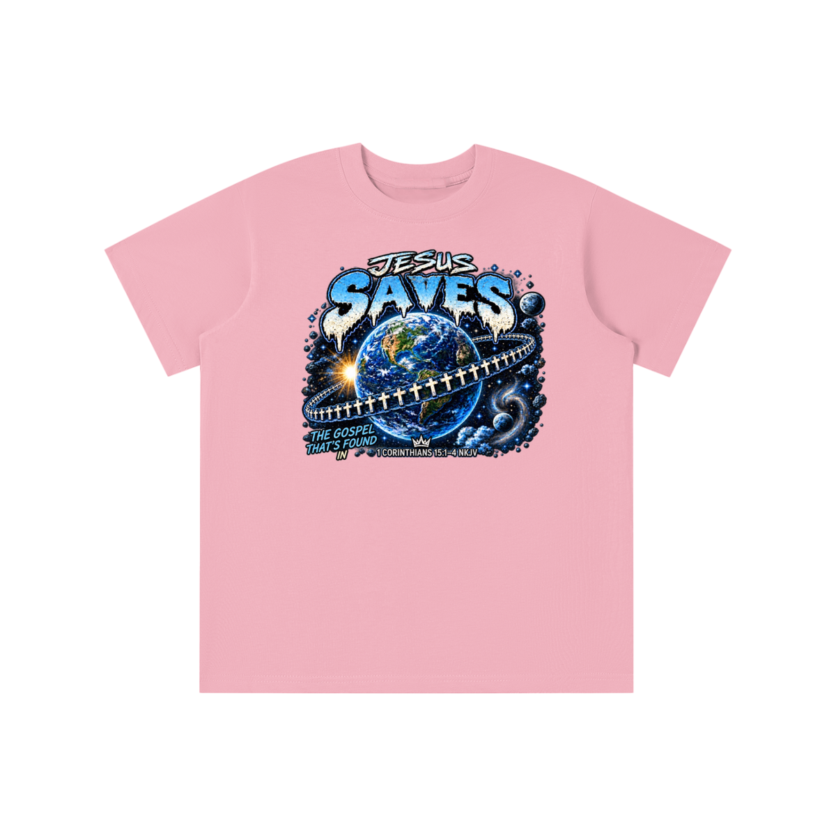 JESUS SAVES THE GOSPEL THAT'S FOUND IN 1 CORINTHIANS 15:1-4 NKJV youth T-shirt