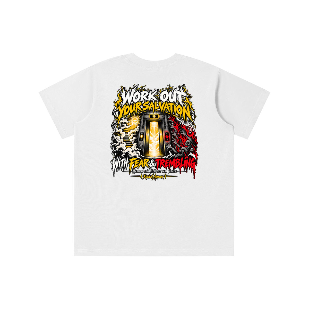 THE WAGE OF SIN IS DEATH WORKOUT YOUR SALVATION WITH FEAR & TREMBLING youth T-shirt