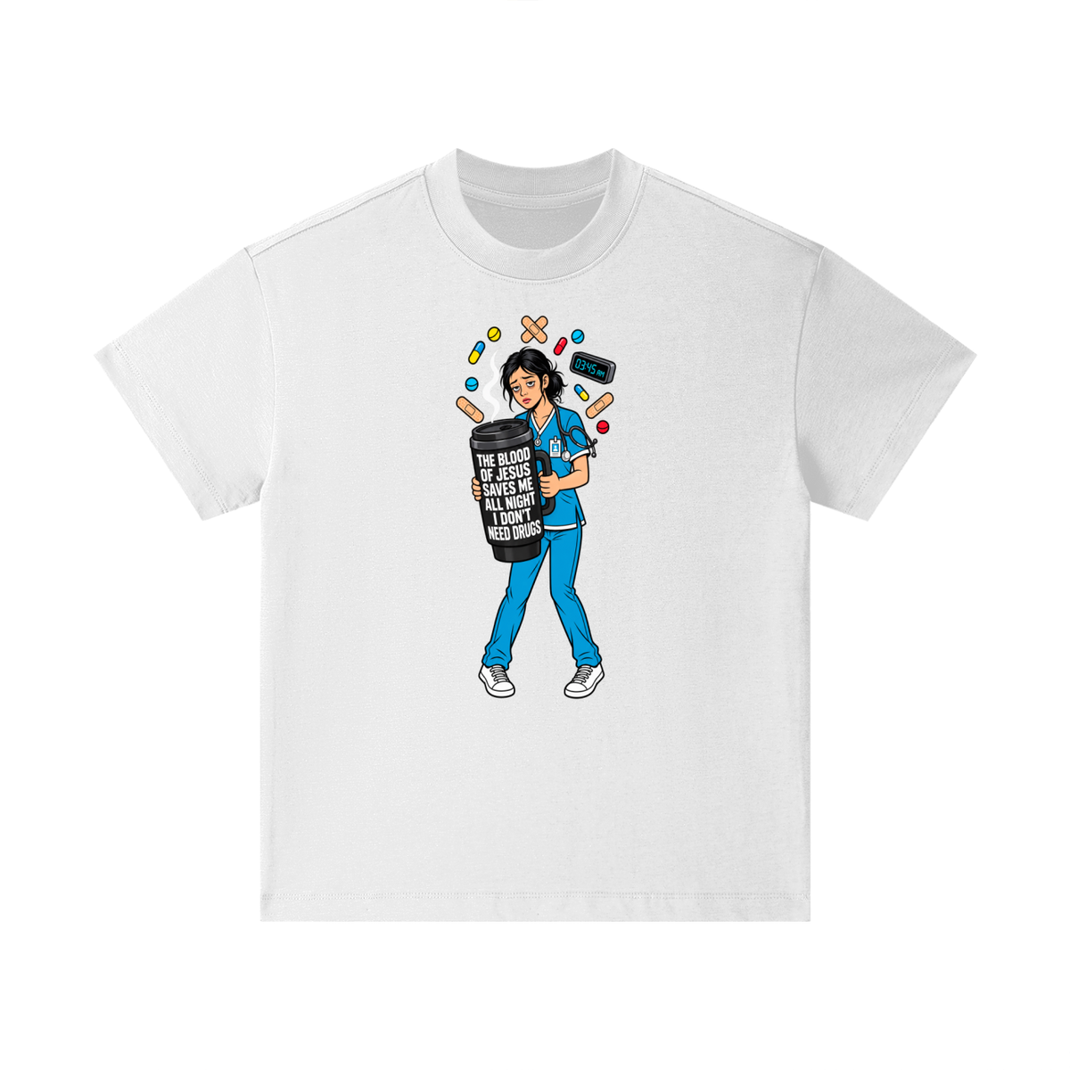 THE BLOOD OF JESUS SAVES ME ALL NIGHT I DON'T NEED DRUGS Kids T-Shirt