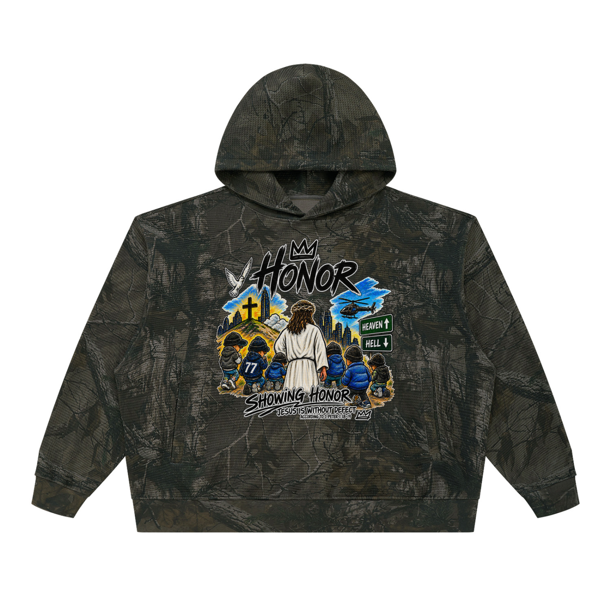 HONOR SHOWING HONOR JESUS IS WITHOUT DEFECT ACCORDING TO 1 PETER 1:18-19 Camo Hoodie