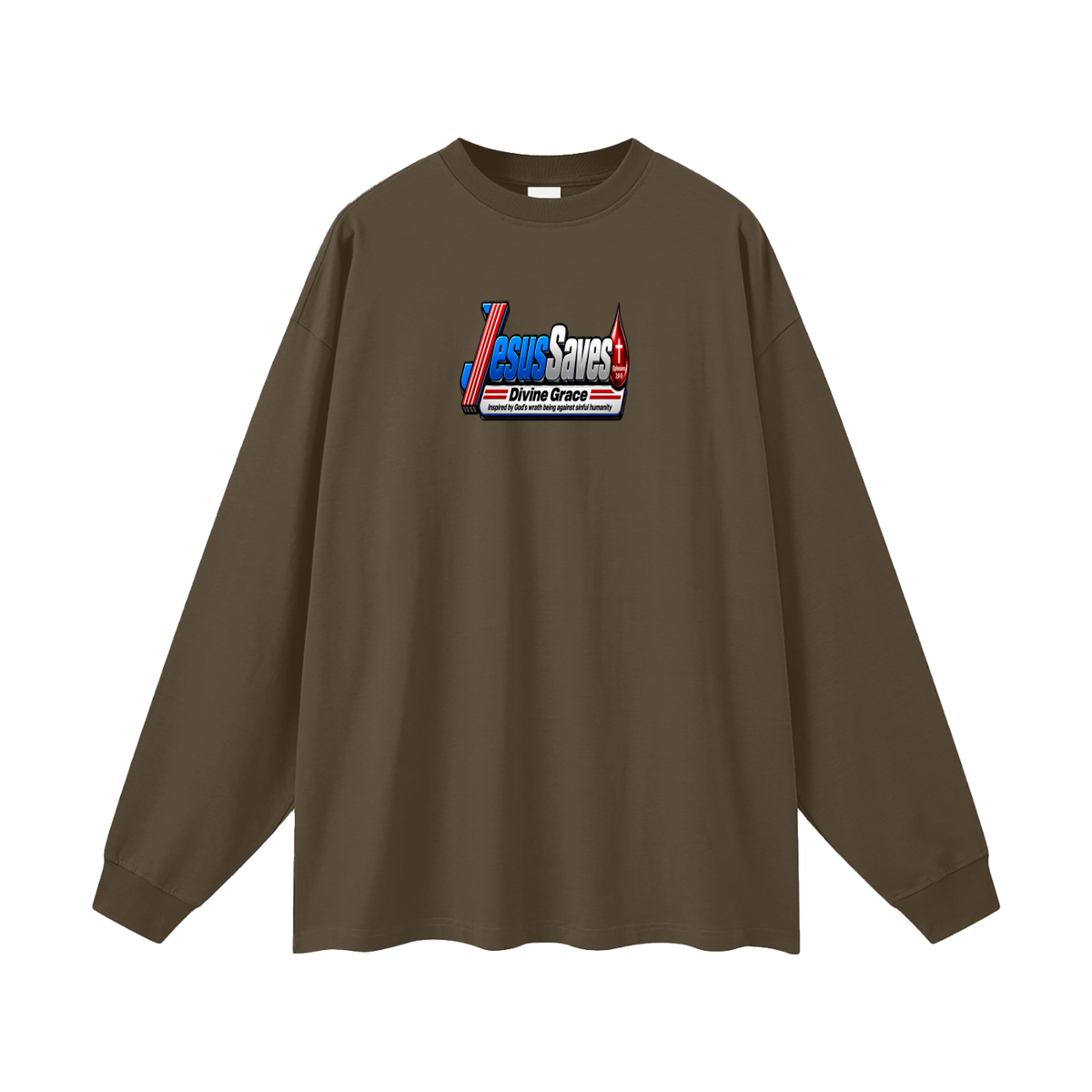 JESUS SVAES (EPHESIANS 2:8-9) DIVINE GRACE INSPIRED BY GOD'S WRATH BEING AGAINST SINFUL HUMANITY Long Sleeve T-Shirt