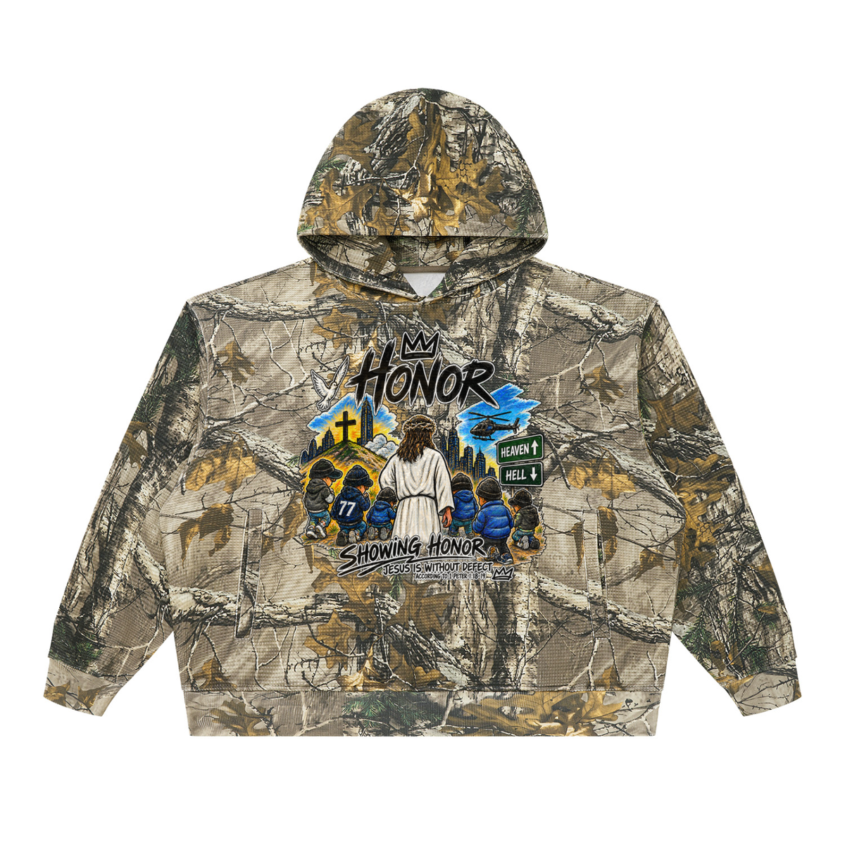 HONOR SHOWING HONOR JESUS IS WITHOUT DEFECT ACCORDING TO 1 PETER 1:18-19 Camo Hoodie