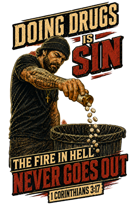 DOING DRUGS IS SIN THE FIRE IN HELL NEVER GOES OUT T-Shirt