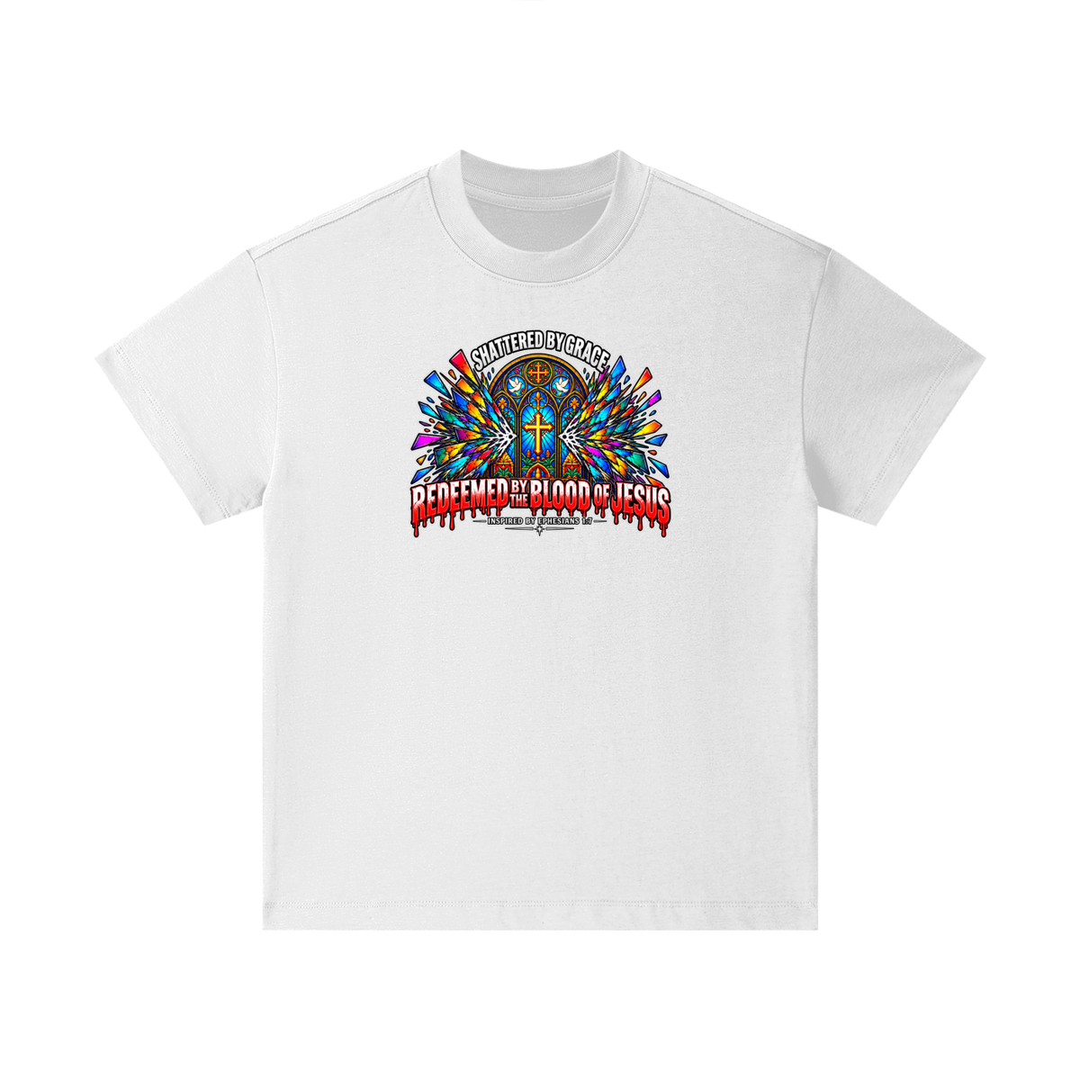 SHATTERED BY GRACE REDEEDMED BY THE BLOOD OF JESUS INSPIRED BY EPHESISANS 1:7 Kids T-Shirt