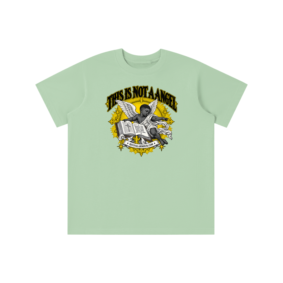 THIS IS NOT A ANGEL REPENT AND BELIEVE THE GOOD NEWS JESUS DIED FOR OUR SIN REVIVALARMOUR.COM youth T-shirt