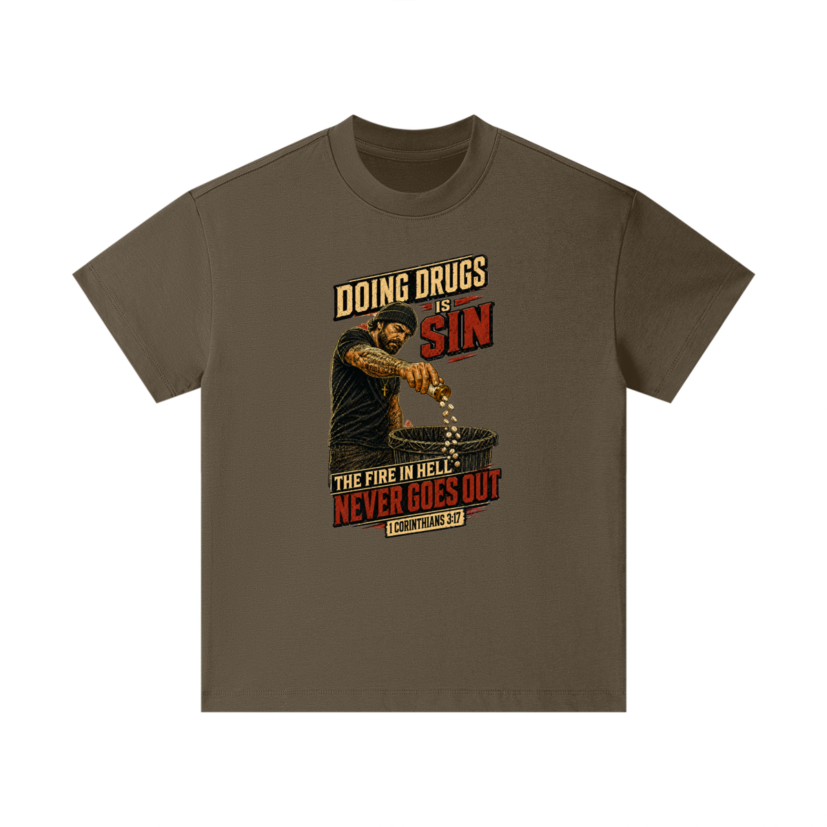 DOING DRUGS IS SIN THE FIRE IN HELL NEVER GOES OUT Kids T-Shirt