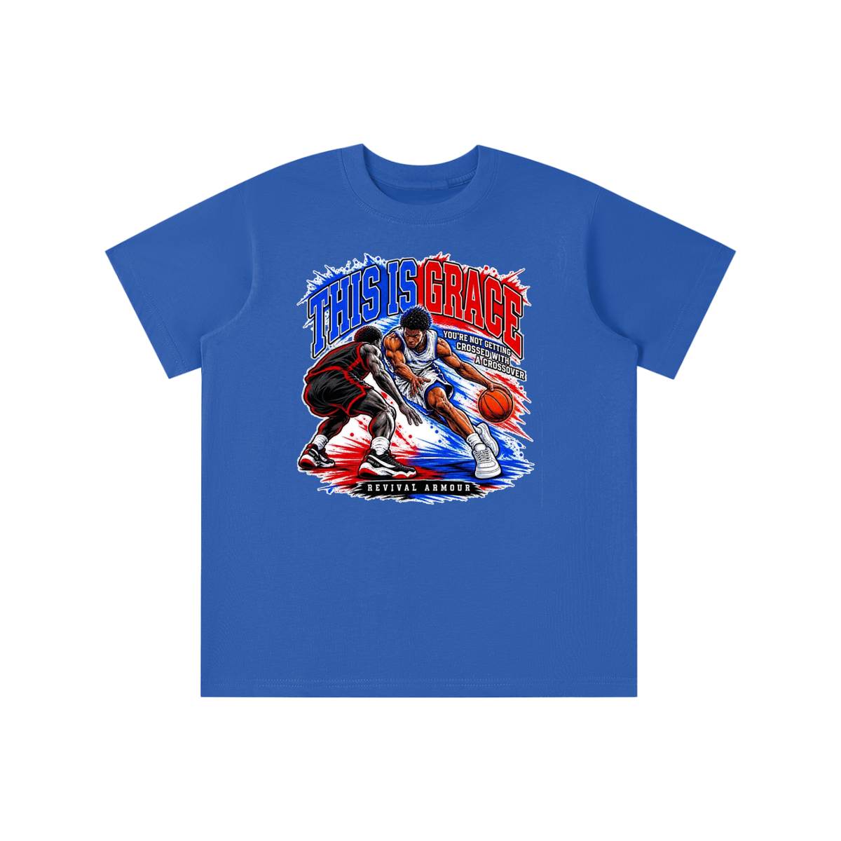 THIS IS GRACE YOU'RE NOT GETTING CROSSED WITH A CROSSOVER ( MARK 1:15 IS ON HIS SHOES TOO ) youth T-shirt