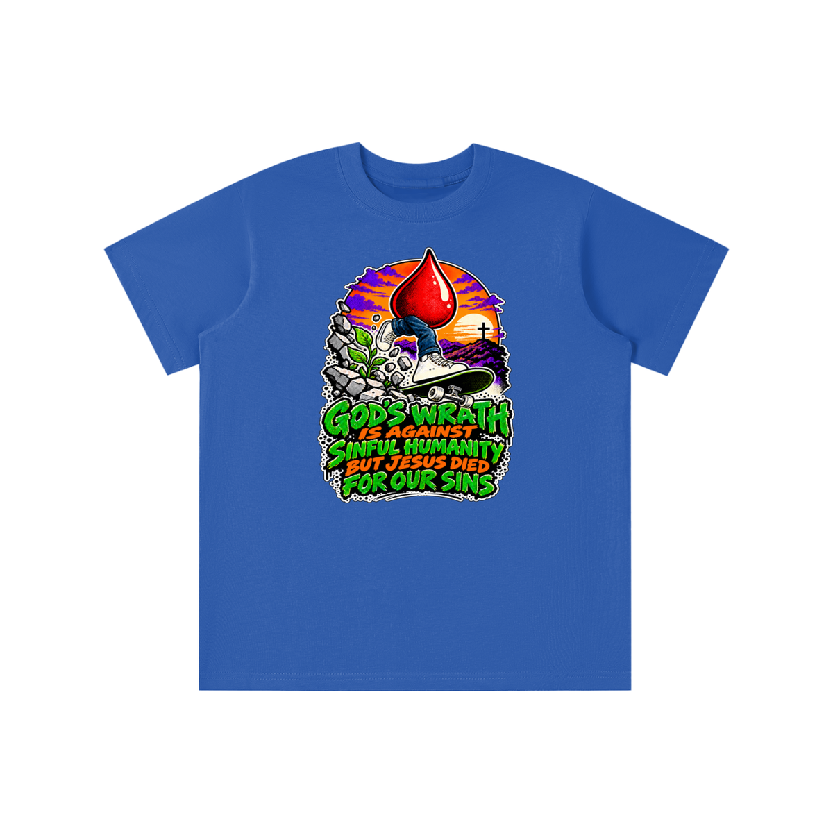 GOD'S WRATH IS AGAINST SINFUL HUMANITY BUT JESUS DIED FOR OUR SINS youth T-shirt
