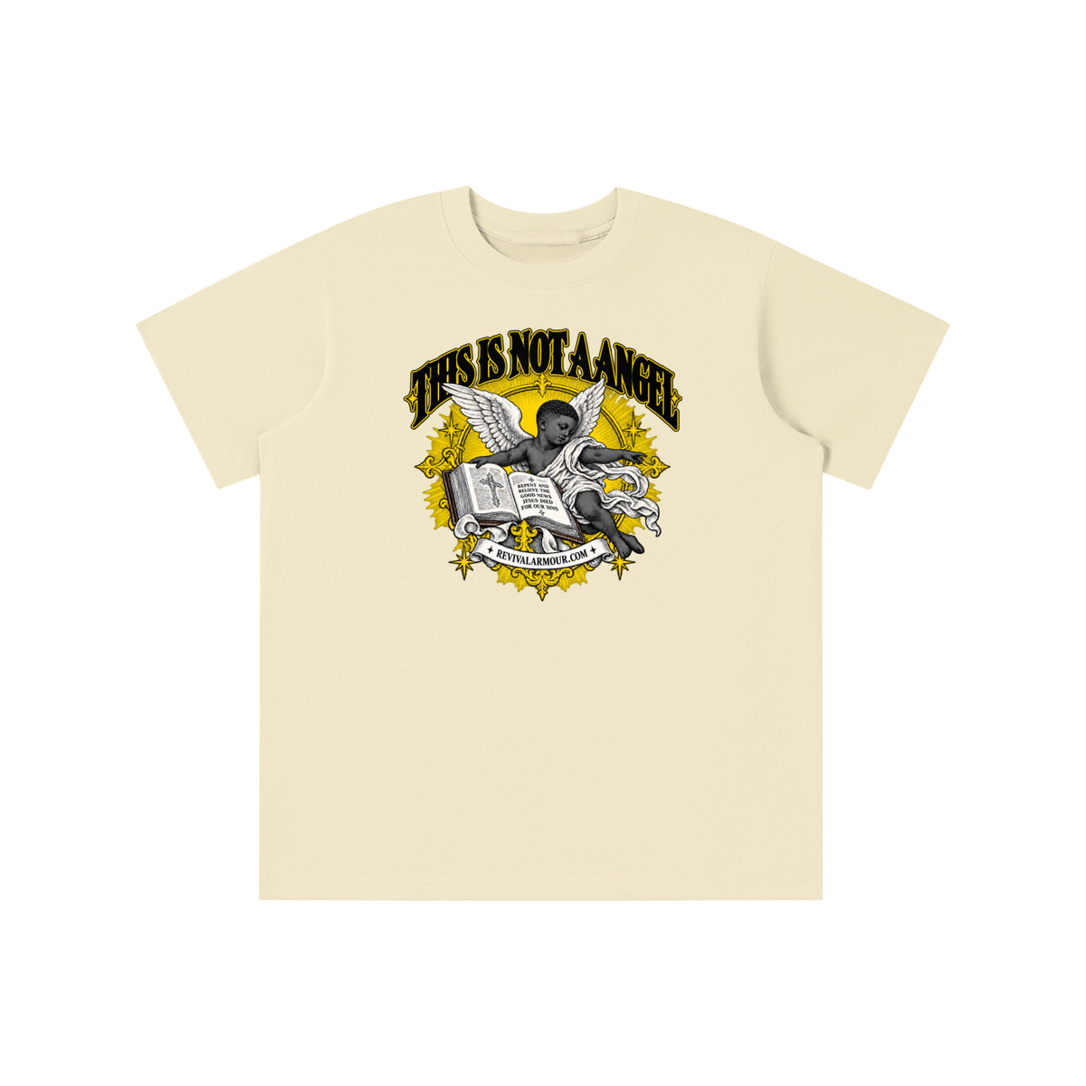 THIS IS NOT A ANGEL REPENT AND BELIEVE THE GOOD NEWS JESUS DIED FOR OUR SIN REVIVALARMOUR.COM youth T-shirt