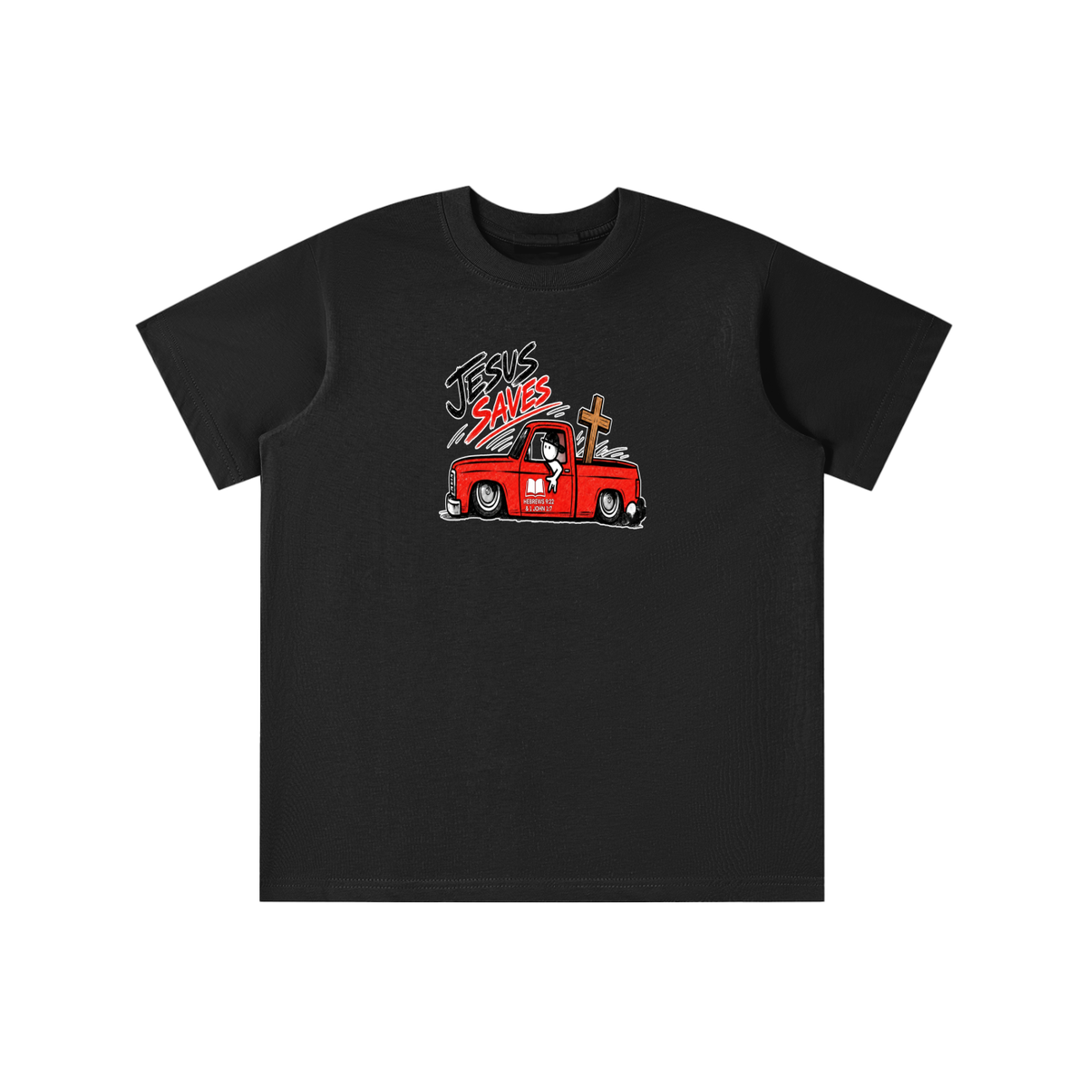 JESUS SAVES BOOK HEBREWS 9:22 & 1 JOHN 1:7 youth T-shirt