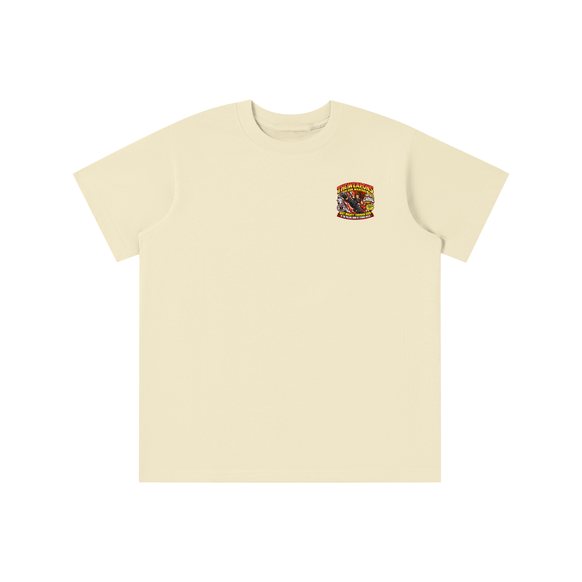 THE WEAPONS OF OUR WARFARE ARE NOT CARNAL INSPIRED BY 2 CORINTHIANS 10:4 BUT MIGHTY THROUGH GOD TO THE PULLING DOWN OF STRONG HOLDS REVIVAL ARMOUR youthT-shirt