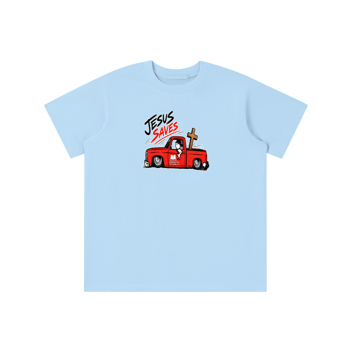 JESUS SAVES BOOK HEBREWS 9:22 & 1 JOHN 1:7 youth T-shirt