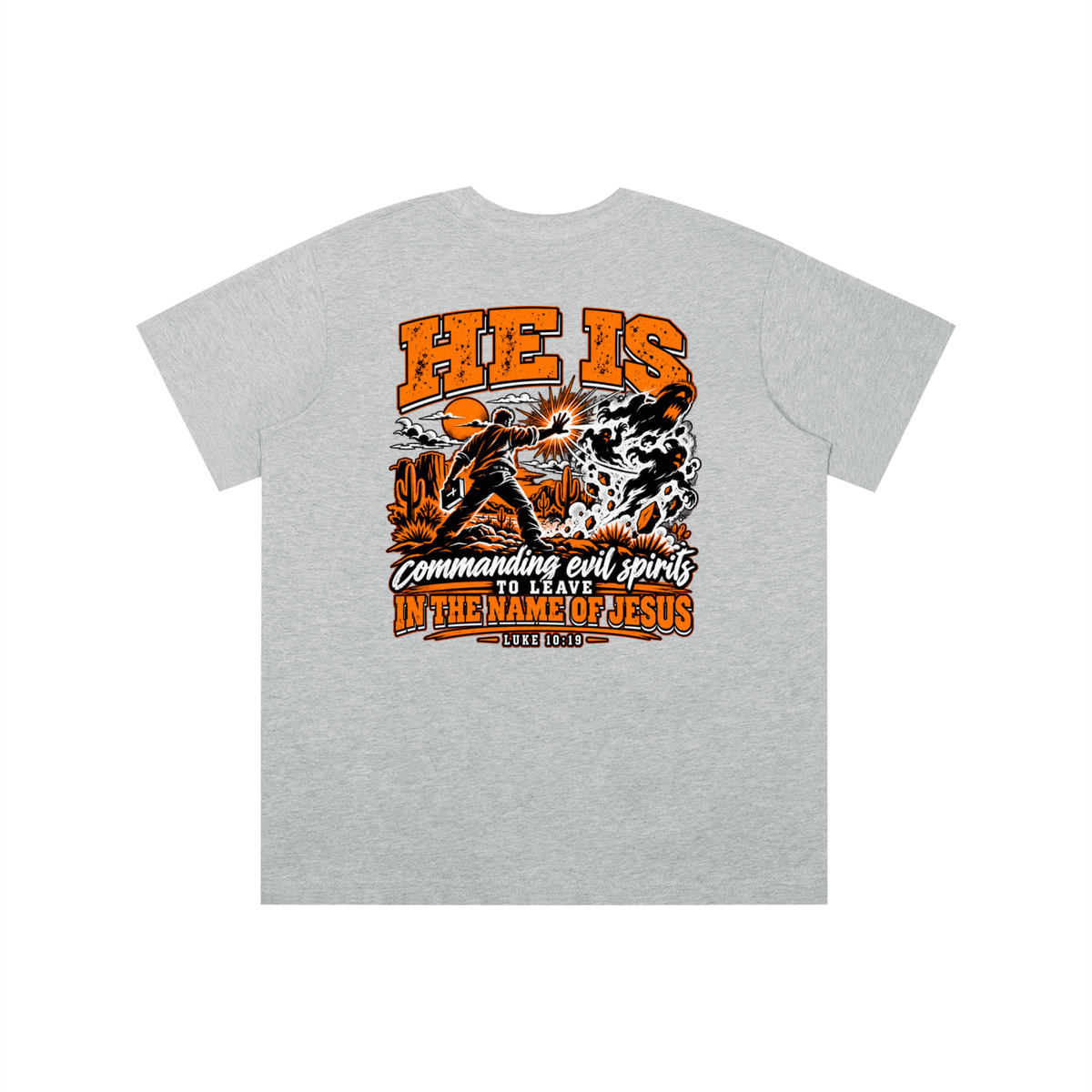THE WEAPONS OF OUR WARFARE ARE NOT CARNAL HE IS COMMANDING EVIL SPIRITS TO LEAVE IN THE NAME OF JESUS - LUKE 10:19 - youth T-shirt
